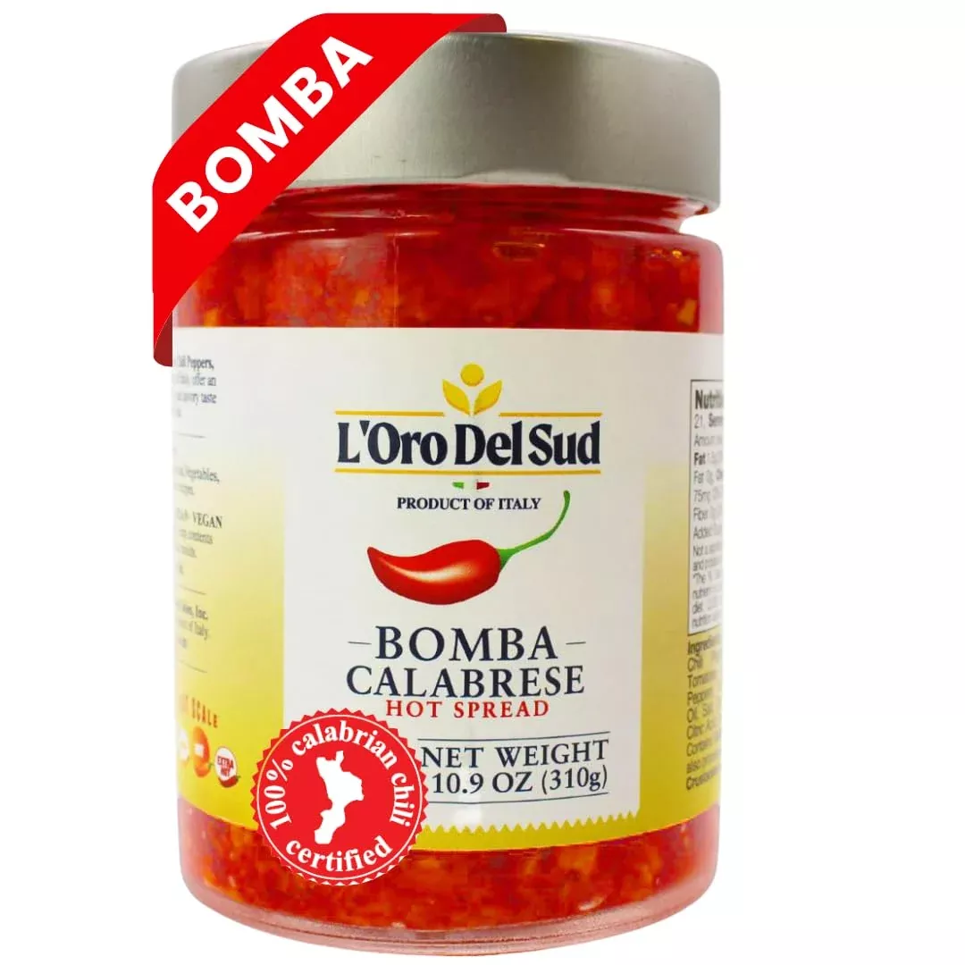 calabrian-bomba-hot-pepper-sauce-spread-10-9-oz-310g-certified-authentic-bomba-c Calabrian Bomba Hot Pepper Sauce/Spread (10.9 Oz) 310G, Certified Authentic, Bomba Calabrese, Spicy Mixed Vegetable Spread, Prod