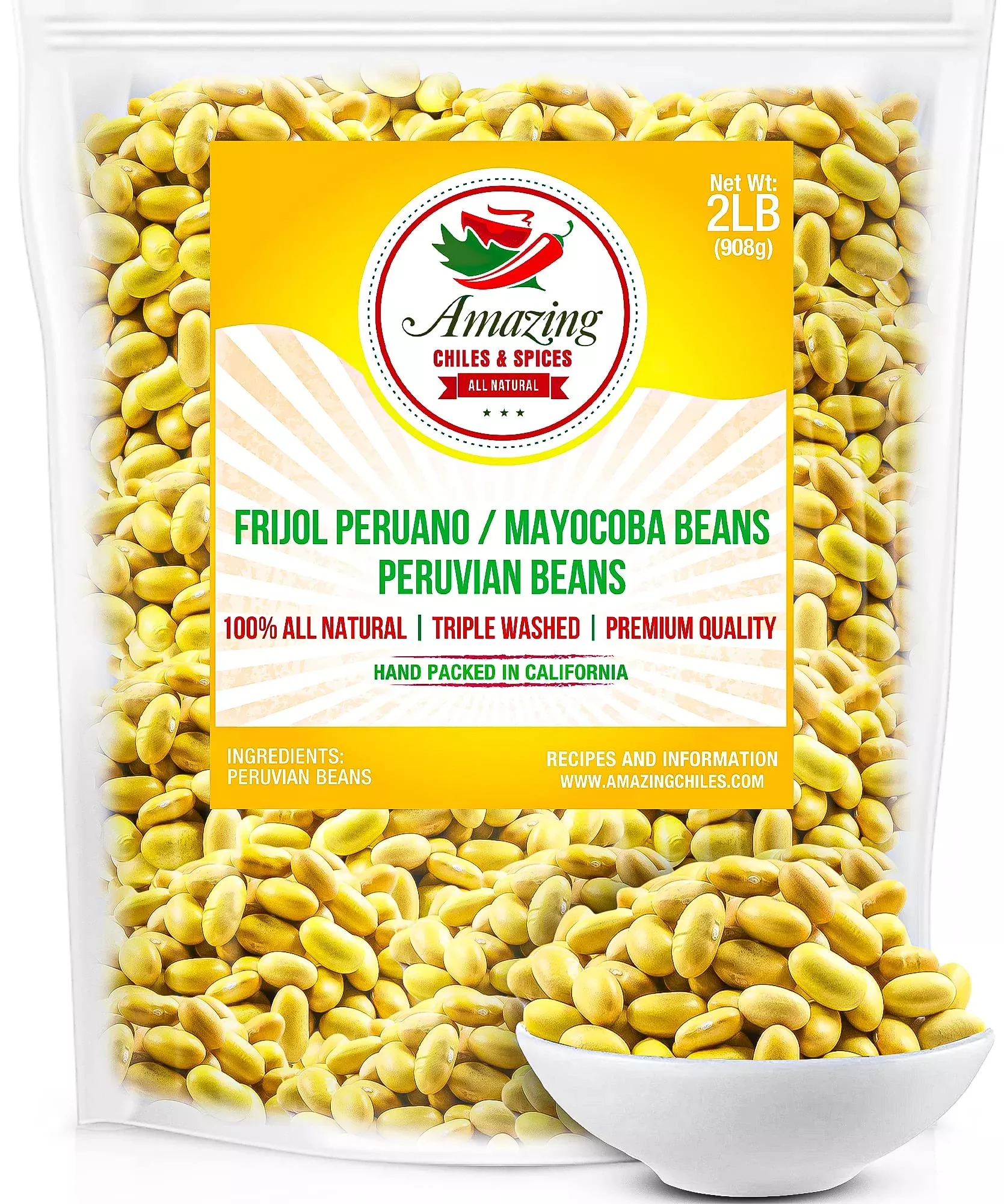 canary-peruvian-beans-2-lb-bag-frijol-peruano-mayocoba-beans-100-all-natural-pre Canary (Peruvian) Beans 2 Lb Bag, - Frijol Peruano - Mayocoba Beans, 100% All Natural, Premium Quality. Triple Washed. By Amazin