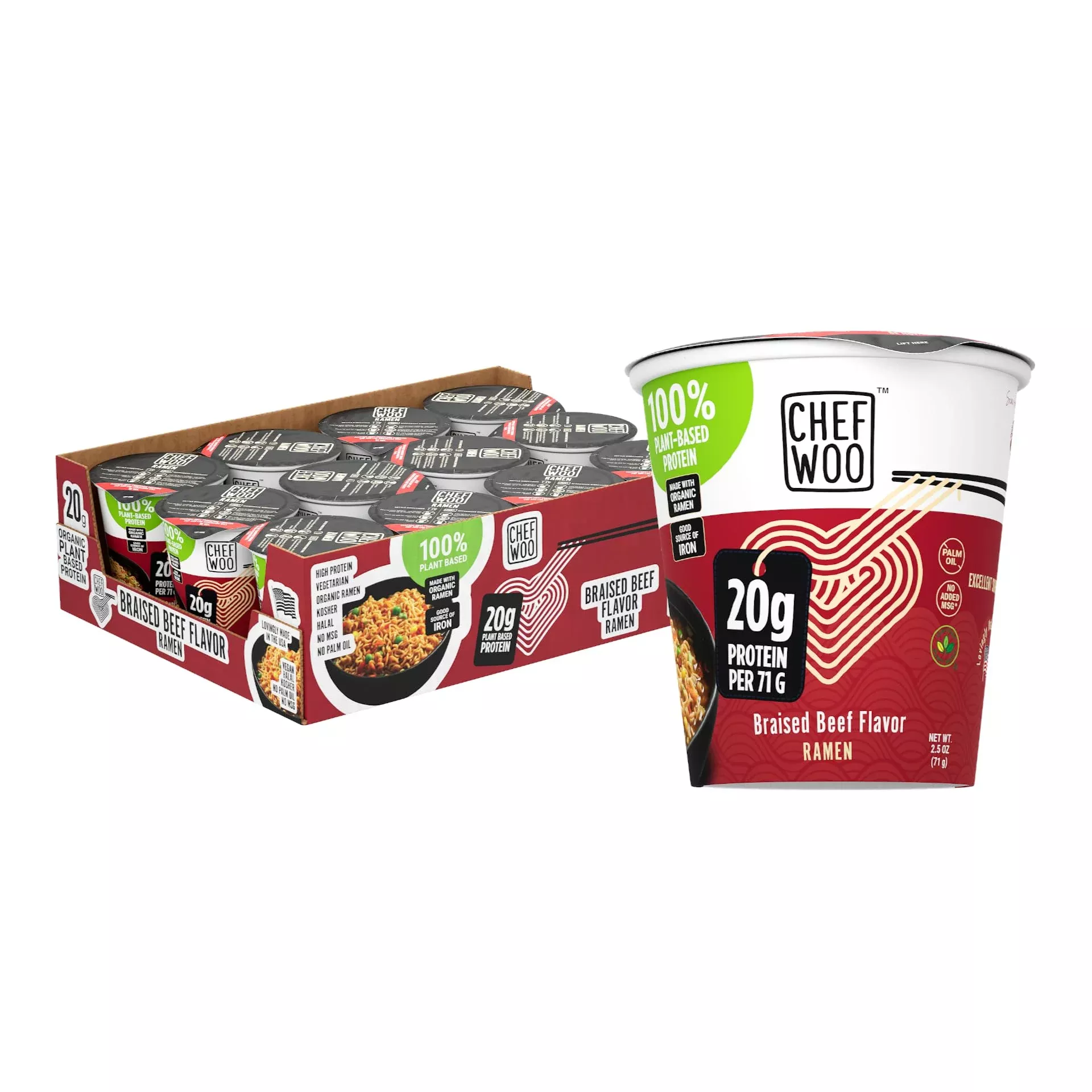 chef-woo-braised-beef-ramen-cup-noodles-12-pack-20g-plant-based-protein Chef Woo Braised Beef Ramen Cup Noodles (12 Pack), 20G Of Plant-Based Protein