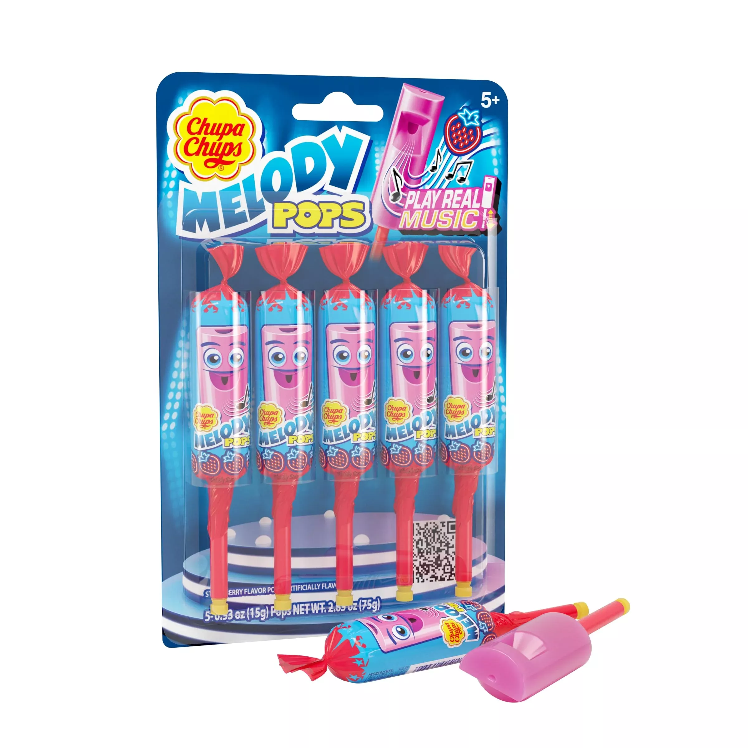 chupa-chups-melody-pop-strawberry-flavor-whistle-lollipops-individually-wrapped- Chupa Chups Melody Pop, Strawberry Flavor, Whistle Lollipops, Individually Wrapped Candy Suckers, 5 Count Pack