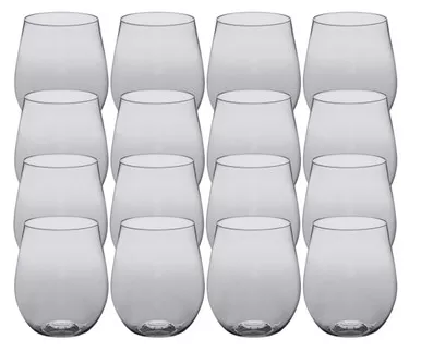 cp-20-oz-heavy-weight-clear-plastic-stemless-wine-glass-16-pack CP 20 oz. Heavy Weight Clear Plastic Stemless Wine Glass - 16/Pack