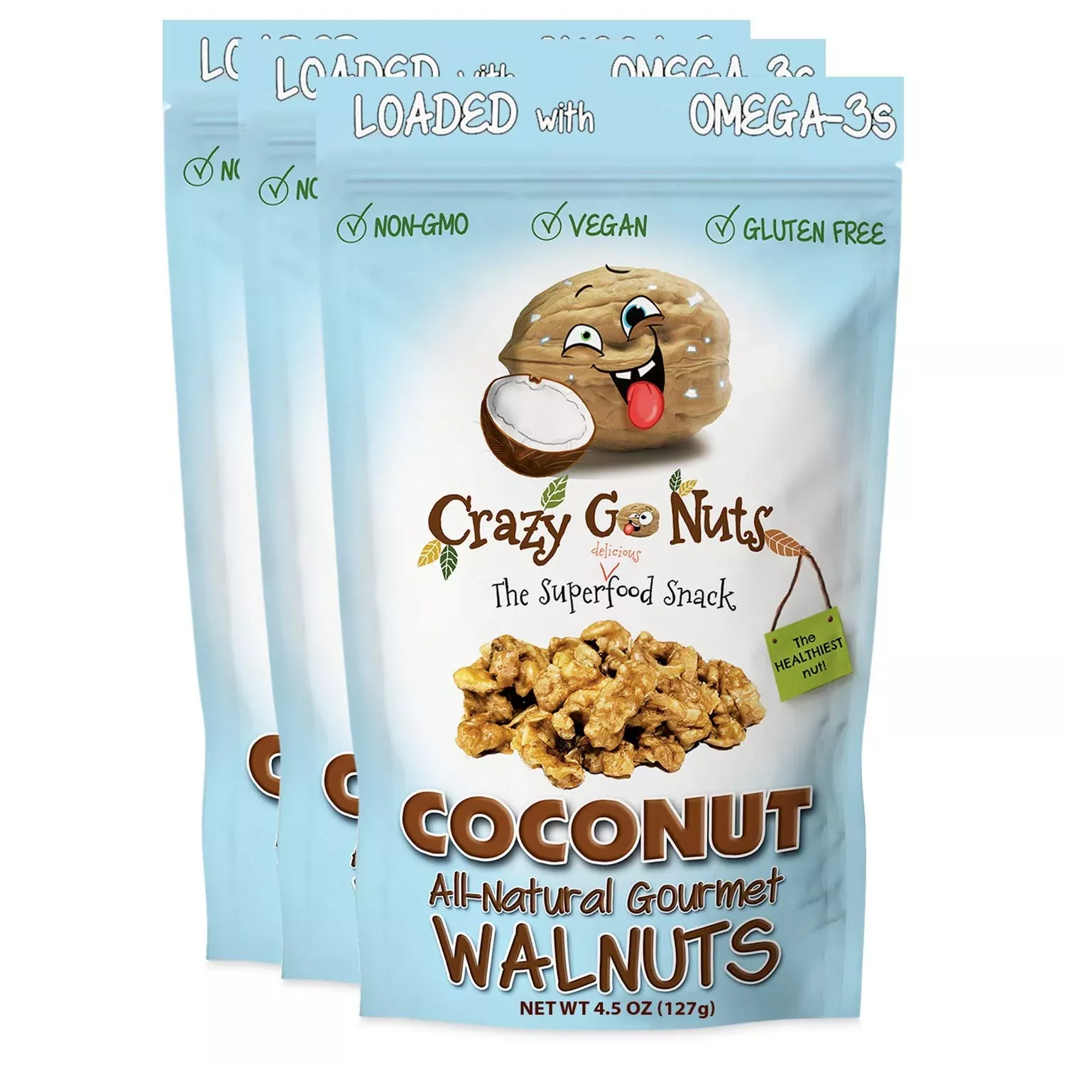 crazy-go-nuts-walnuts-coconut-4-5-oz-3-pack-healthy-snacks-vegan-gluten-free-sup Crazy Go Nuts Walnuts - Coconut, 4.5 Oz (3-Pack) - Healthy Snacks, Vegan, Gluten Free, Superfood - Natural, Non-Gmo, Ala, Omega