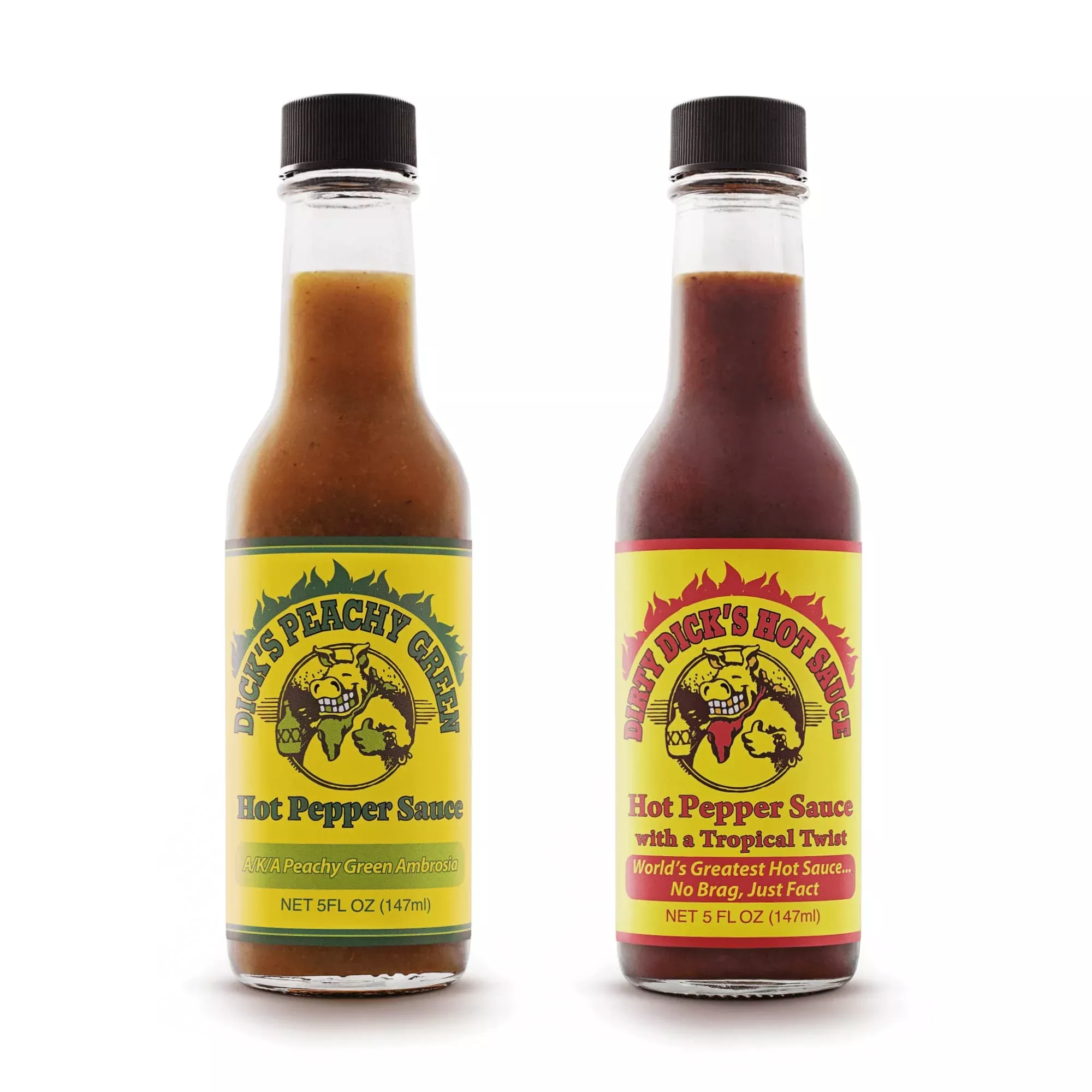 Dirty Dicks Hot Sauce Combo, 5 Fl Oz (Pack Of 2) - Original Bold & Spicy And Peachy Green Sweet & Spicy Flavors