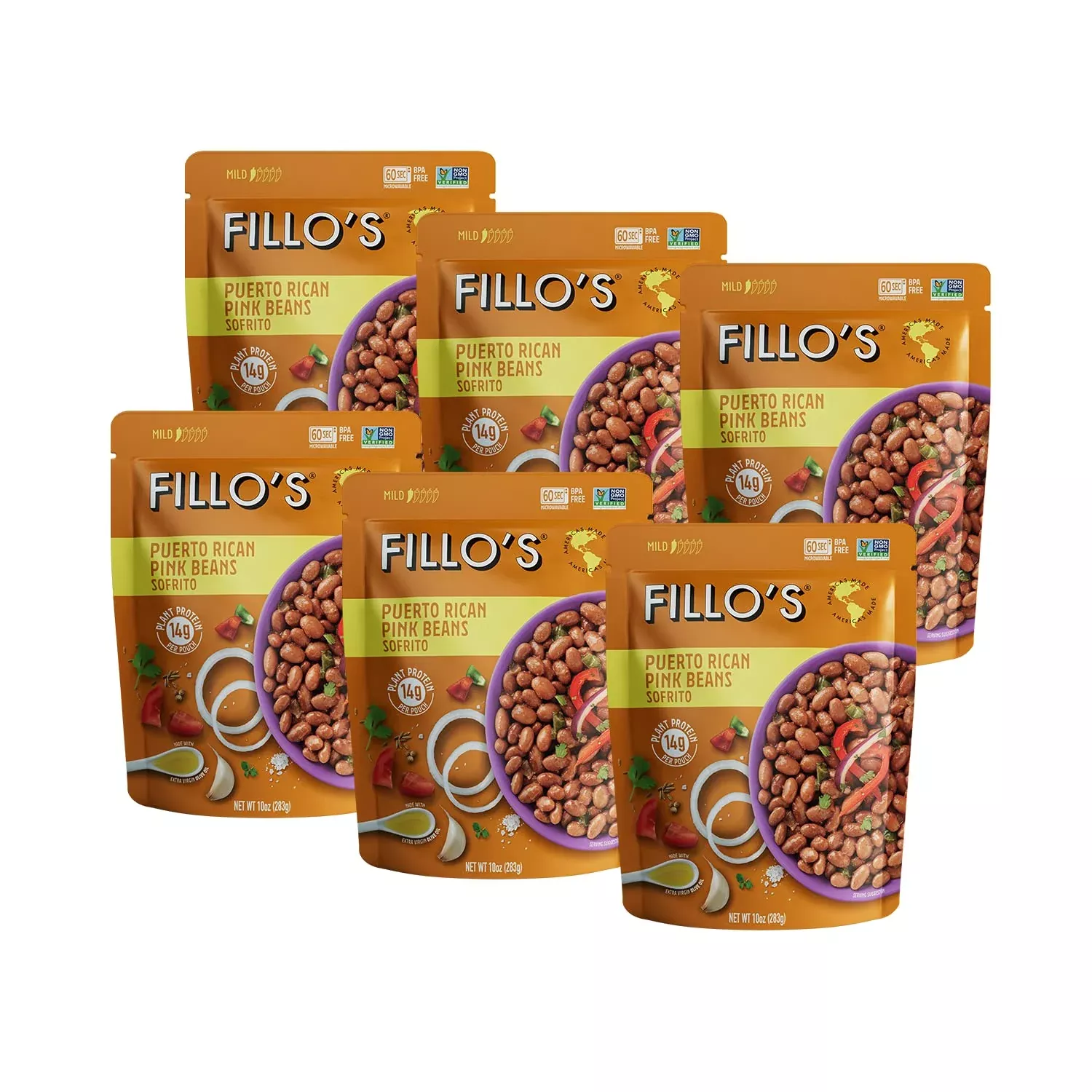 fillo-s-puerto-rican-pink-beans-ready-to-eat-sofrito-beans-10-oz-pk-6-gluten-fre Fillo'S Puerto Rican Pink Beans, Ready To Eat Sofrito Beans, 10 Oz Pk Of 6, Gluten-Free, Preservative-Free, Microwavable Meals,