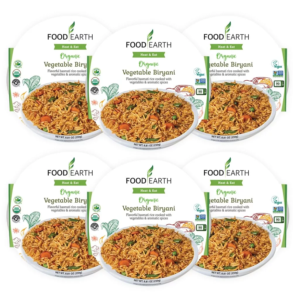 food-earth-ready-to-eat-indian-cuisine-vegetable-biryani-meal-microwavable-pre-p Food Earth Ready To Eat Indian Cuisine - Vegetable Biryani Meal - Microwavable, Pre-Packaged & Lunchable - Organic, Vegan, Glute