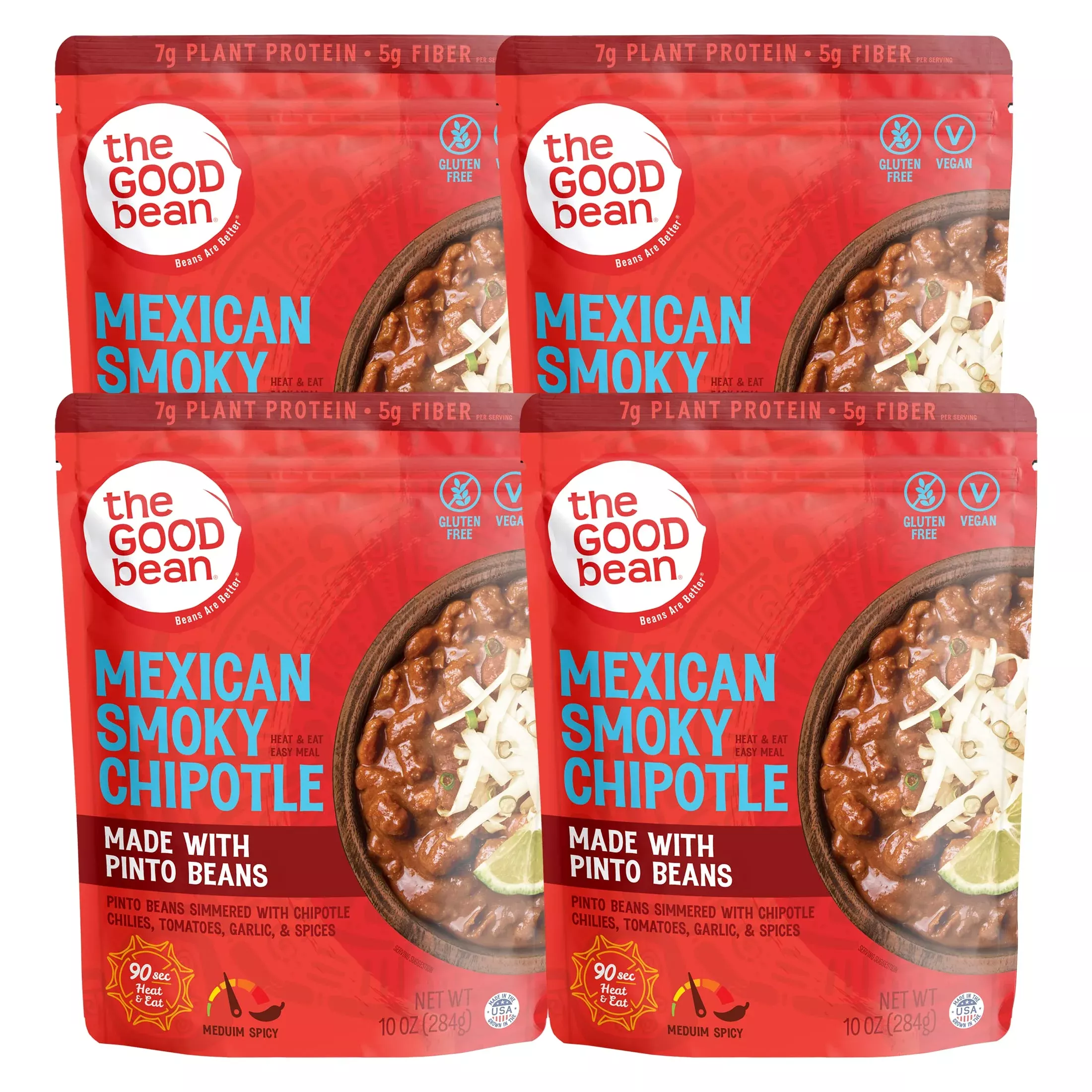 good-bean-heat-eat-pouch-mexican-smoky-chipotle-4-pack-10-oz-pouch-simmered-pint The Good Bean Heat And Eat Pouch - Mexican Smoky Chipotle - (4 Pack) 10 Oz Pouch - Simmered Pinto Beans With Chipotle Chilies - Pre-Cooked Beans With Good Source Of Plant Protein And Fiber