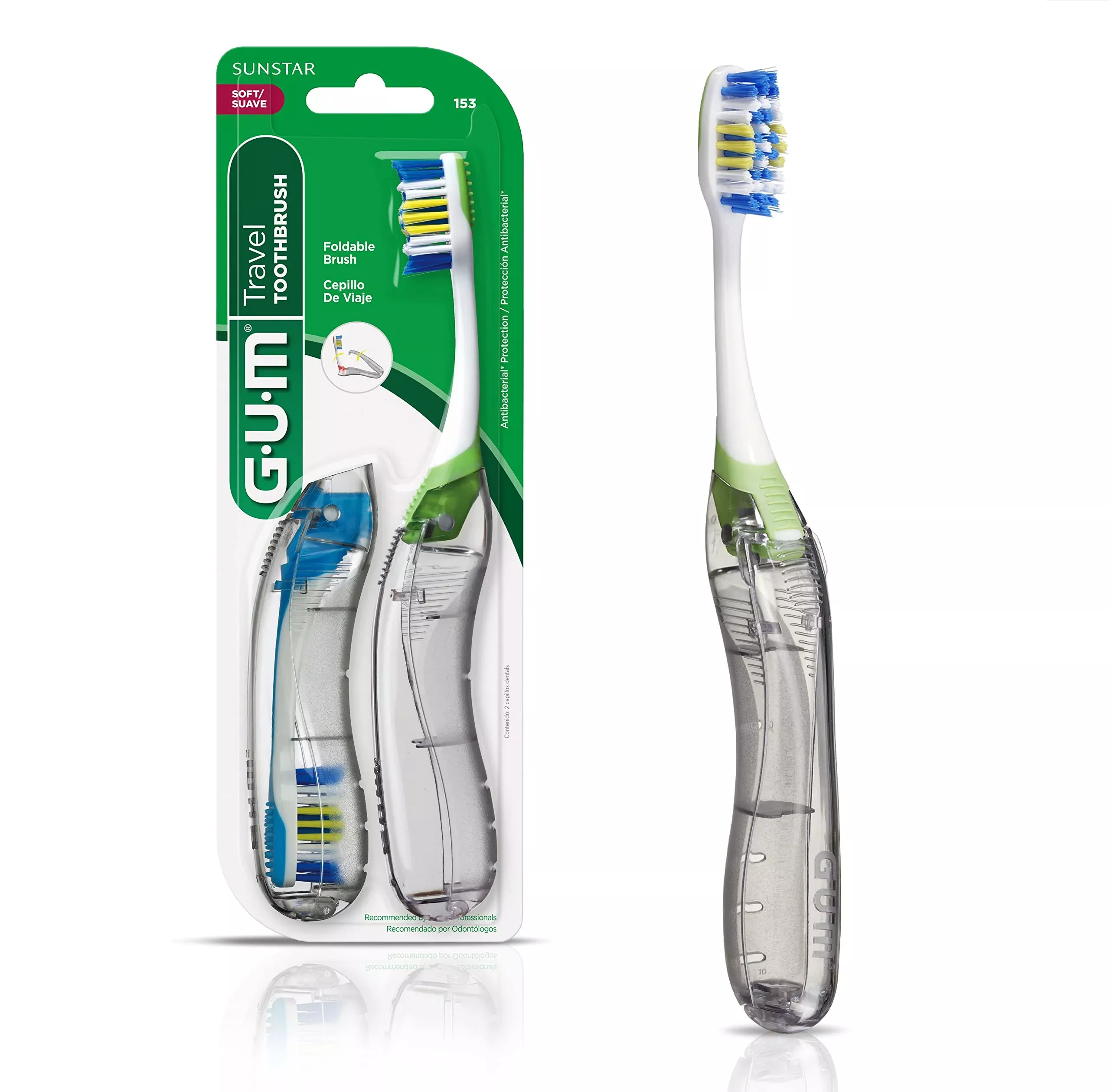 gum-travel-toothbrush-with-antibacterial-bristles-folding-handle-soft-bristles-c Gum Travel Toothbrush With Antibacterial Bristles, Folding Handle, Soft Bristles, Compact, 2 Count
