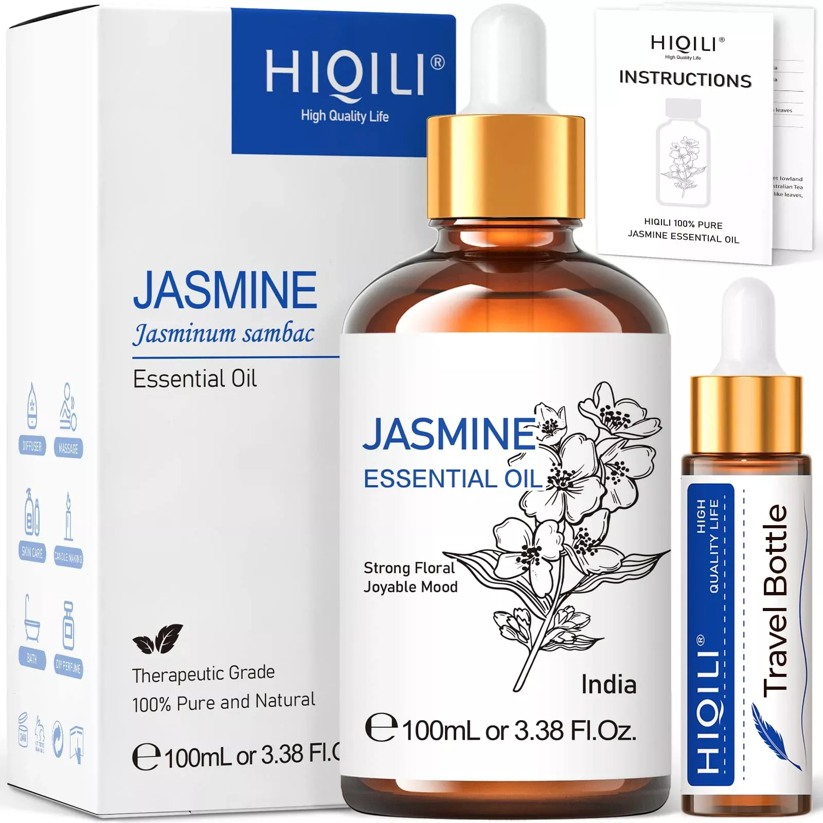 Hiqili Jasmine Essential Oil, Premium Quality Pure & Natural, For Diff