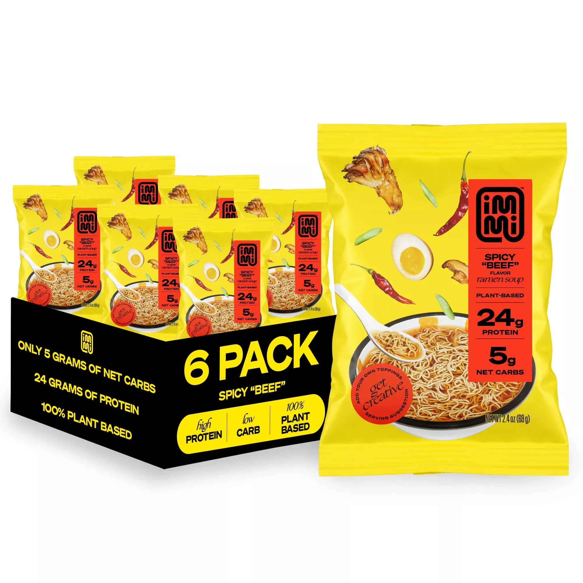 immi-spicy-beef-ramen-100-plant-based-keto-friendly-high-protein-low-carb-packag Immi Spicy ''Beef'' Ramen, 100% Plant Based, Keto Friendly, High Protein, Low Carb, Packaged Noodle Meal Kit, Ready To Eat, 6 Pa