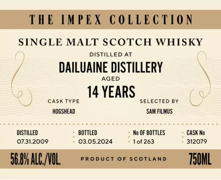 The ImpEx Collection Dailuaine Distillery 14 yr Single Malt Whiskey 750ml