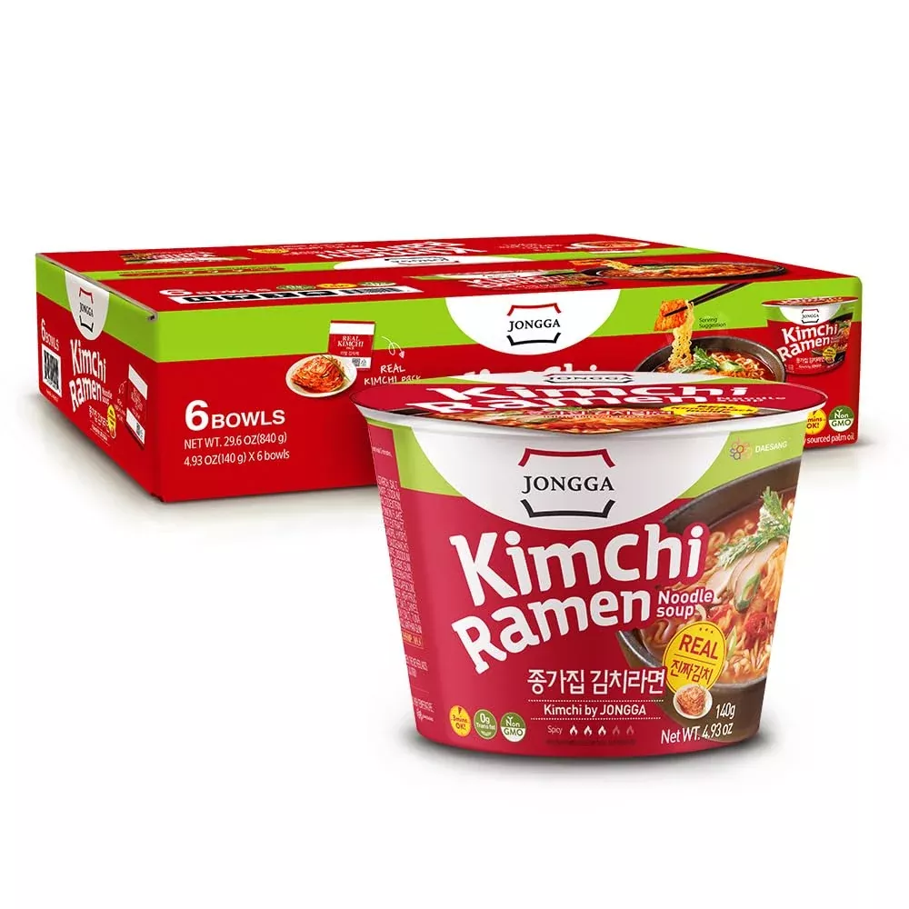 jongga-kimchi-ramen-with-real-kimchi-4-9-oz-pack-6-korean-instant-hot-spicy-nood Jongga Kimchi Ramen With Real Kimchi 4.9 Oz Pack Of 6, Korean Instant Hot And Spicy Noodle Soup, Authentic Savory Ramen Bowl, Qu