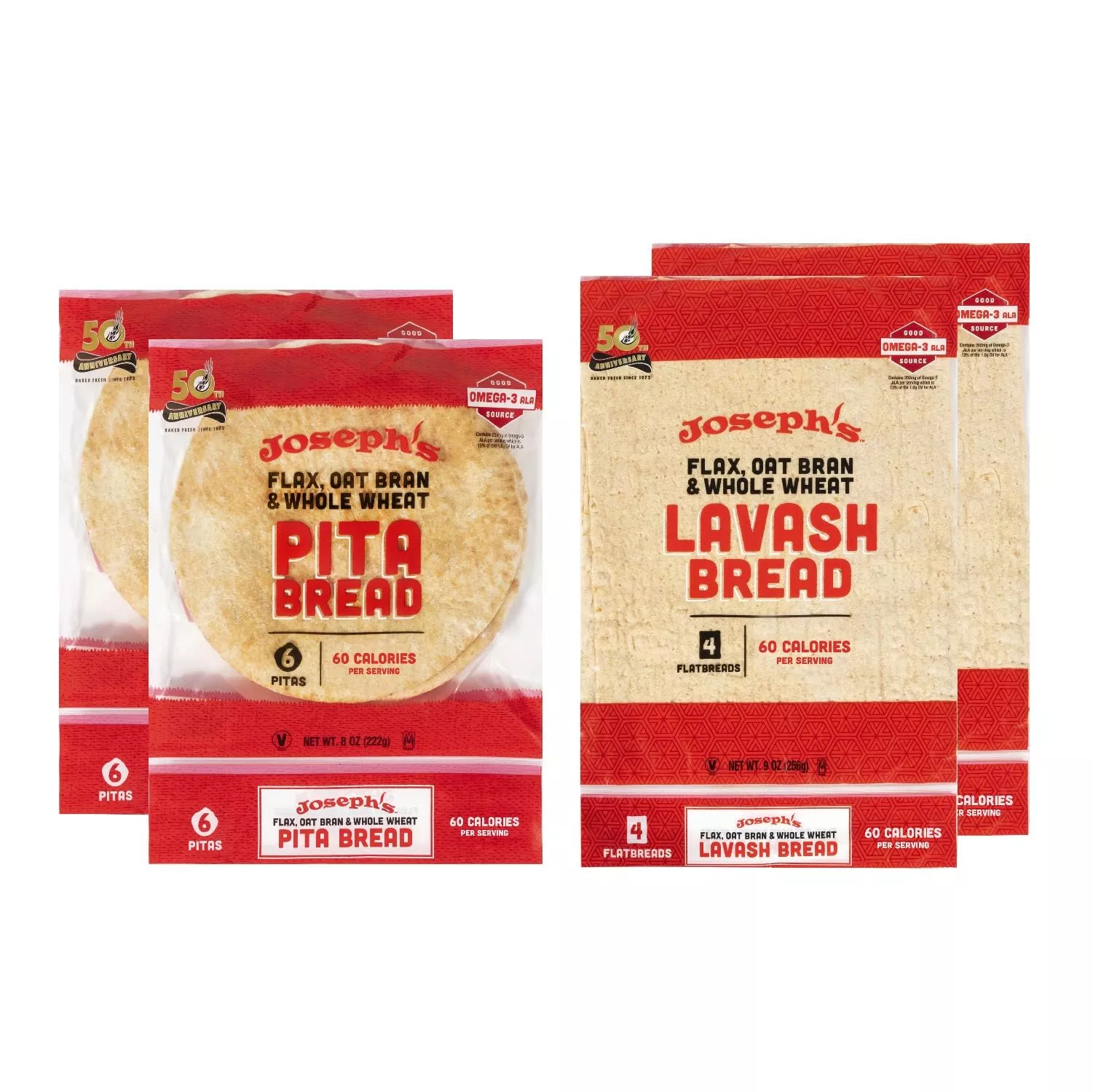 joseph-s-4-pack-value-variety-bundle-flax-oat-bran-whole-wheat-2-x-lavash-bread- Joseph'S 4-Pack Value Variety Bundle, Flax Oat Bran Whole Wheat 2 X Lavash Bread, Fresh Baked (8 Lavash Squares Total) And 2 X P