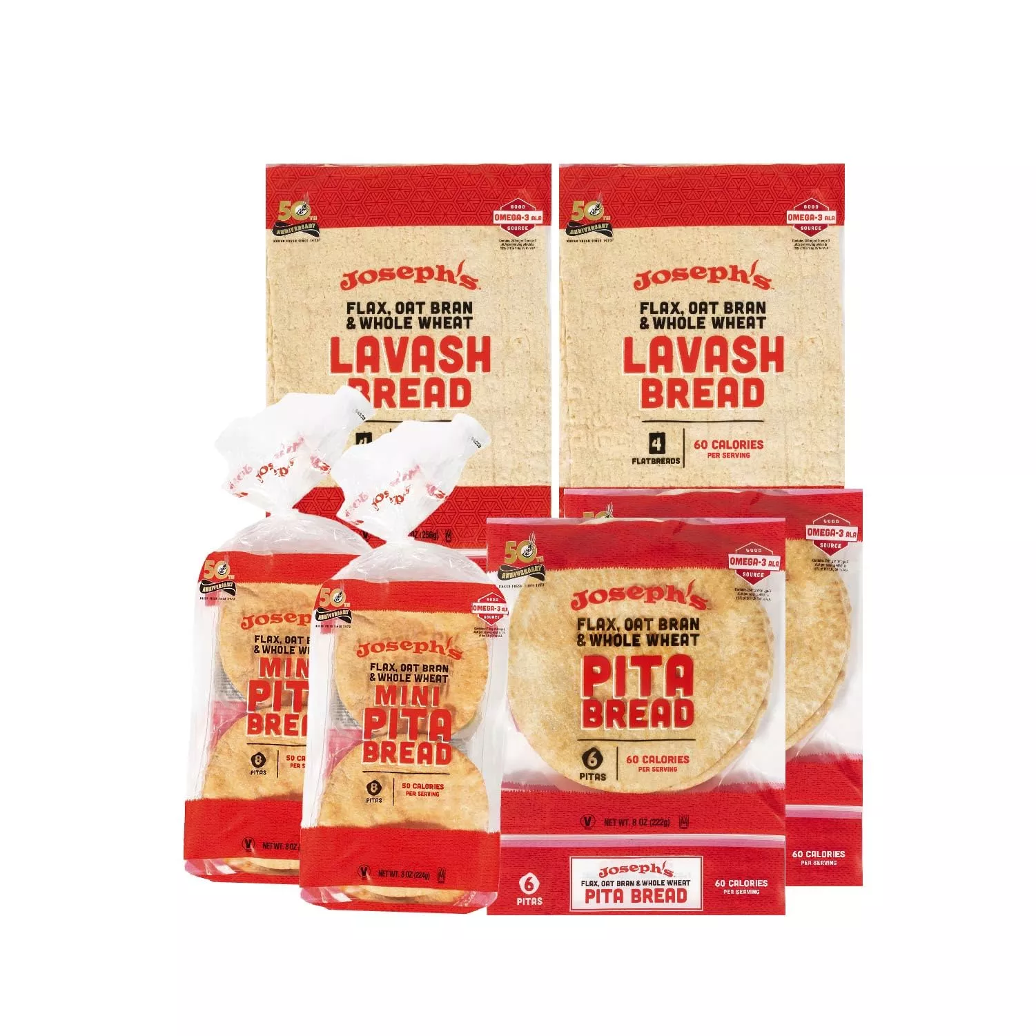 joseph-s-combo-value-pack-flax-oat-bran-whole-wheat-low-carb-pita-bread-lavash-b Joseph'S Combo Value Pack, Flax, Oat Bran & Whole Wheat, Low Carb Pita Bread, Lavash Bread, And Mini Pita, Fresh Baked (2 Packs