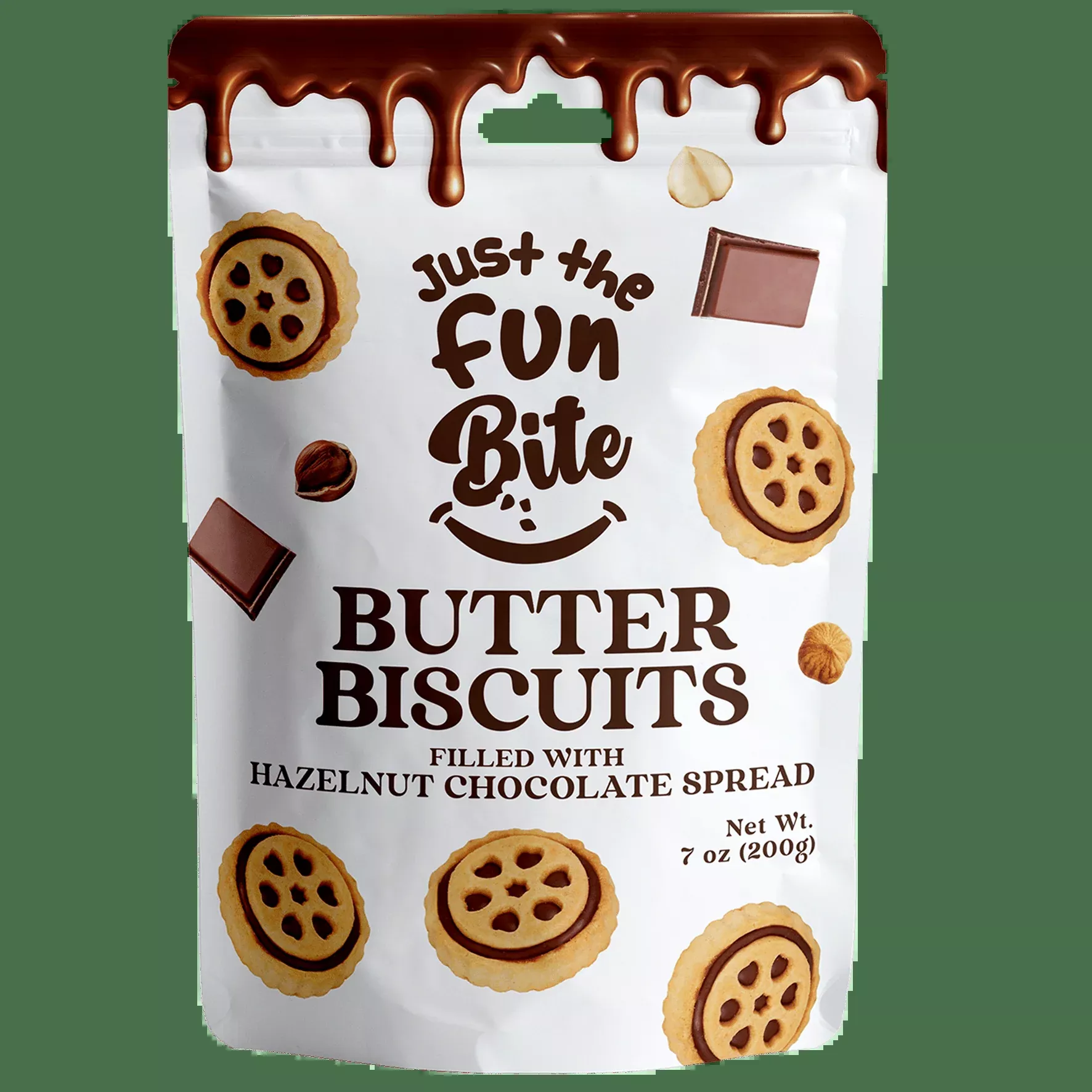 Just The Fun Bite Butter Biscuits Filled with Hazelnut Chocolate Spread, 7 oz [Best Before: 08/08/2026]