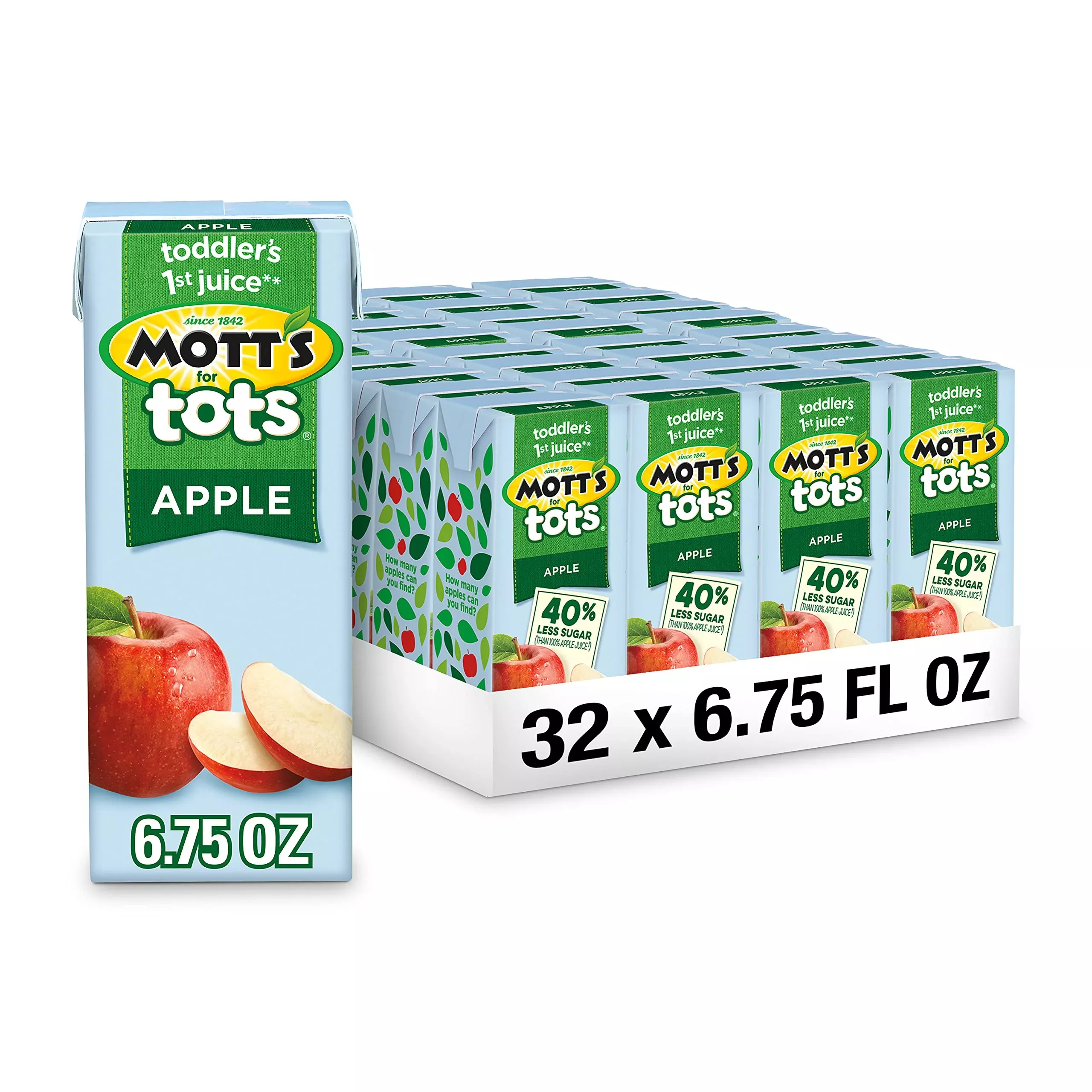 mott-s-tots-apple-6-75-fl-oz-boxes-32-count-4-packs-8-juice-with-purified-water- Mott'S For Tots Apple, 6.75 Fl Oz Boxes, 32 Count (4 Packs Of 8), Juice With Purified Water, Good Source Of Vitamin C, 40% Less