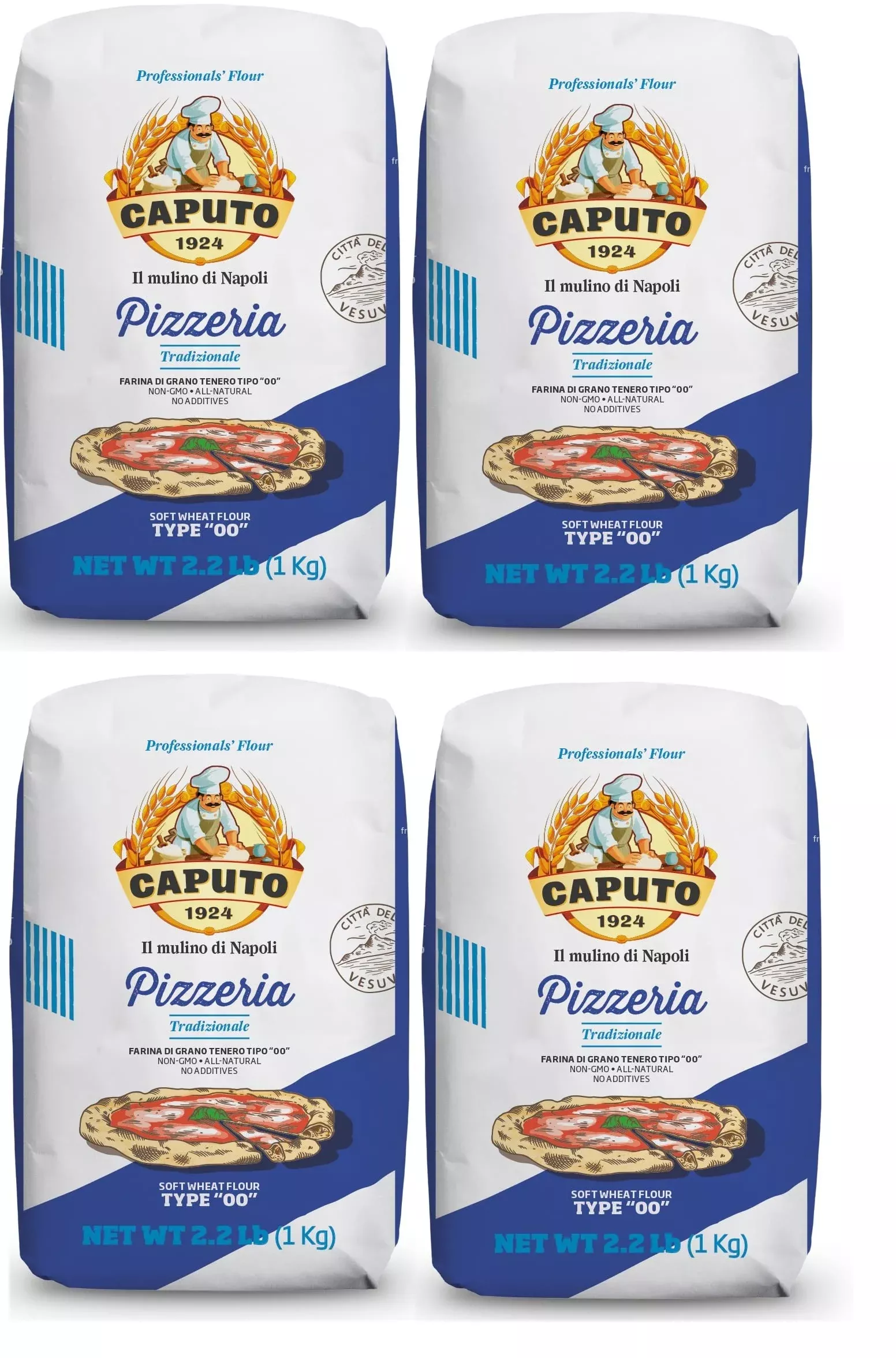 Mulino Caputo 00 Pizzeria Flour 1Kilo Bag, 140.8 Ounce, 2.2 Pound (Pack Of 4)