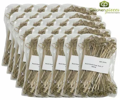 Natural Pick Bamboo Skewer 6 in. Noshi Kushi, 100 CT (25/Case) - Sustainable Wooden Skewers