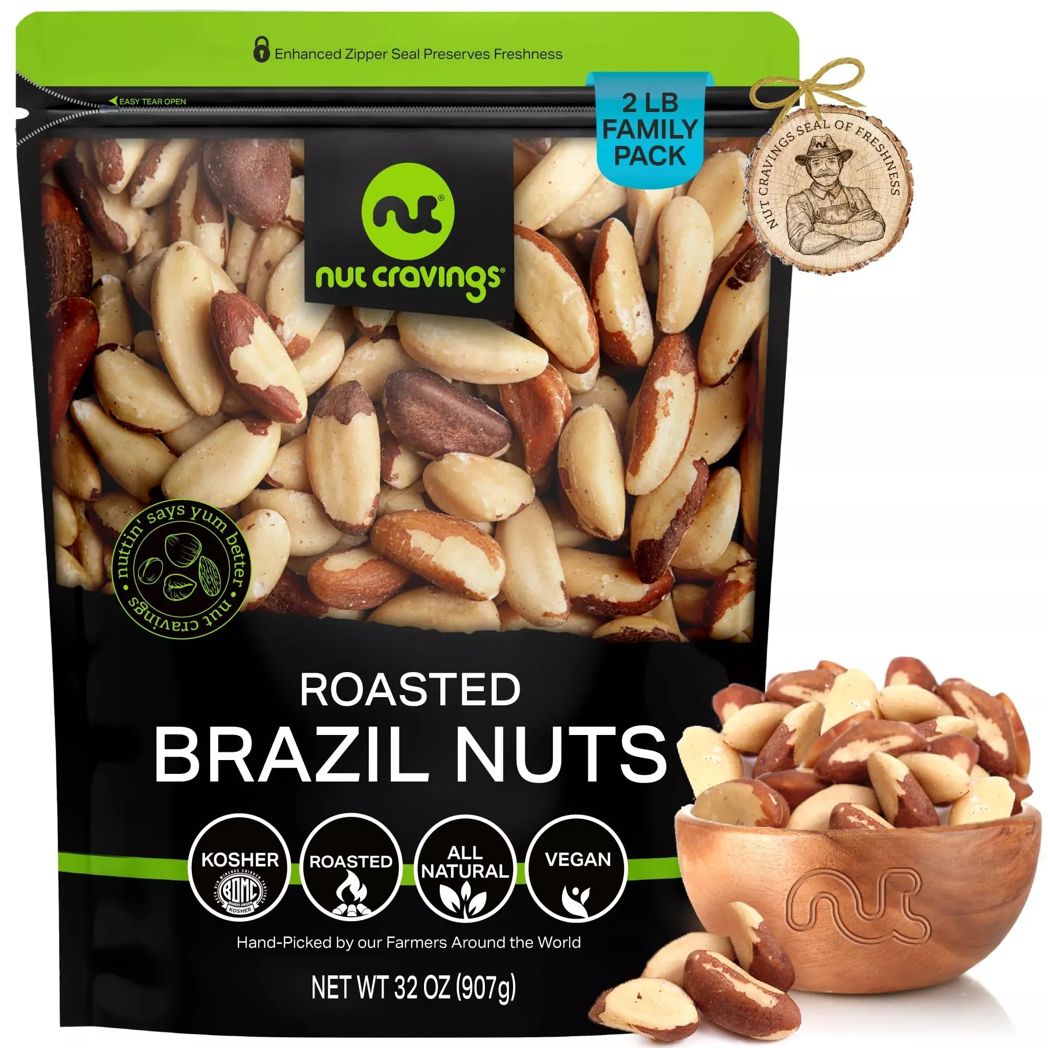 nut-cravings-brazil-nuts-roasted-unsalted-no-shell-whole-32oz-2-lb-bulk-nuts-pac Nut Cravings - Brazil Nuts Roasted & Unsalted - No Shell, Whole (32Oz - 2 Lb) Bulk Nuts Packed Fresh In Resealable Bag - Healthy
