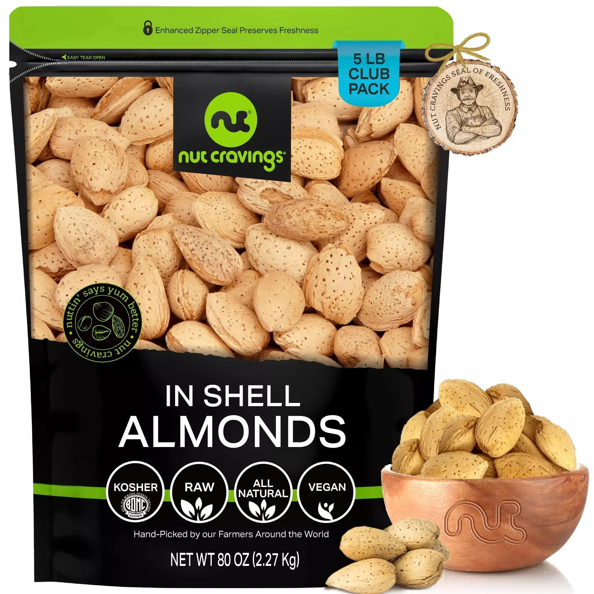 nut-cravings-in-shell-almonds-raw-whole-80oz-5-lb-packed-fresh-in-resealable-bag Nut Cravings - In Shell Almonds - Raw, Whole, (80Oz - 5 Lb) Packed Fresh In Resealable Bag - Nut Snack - Healthy Protein Food, A