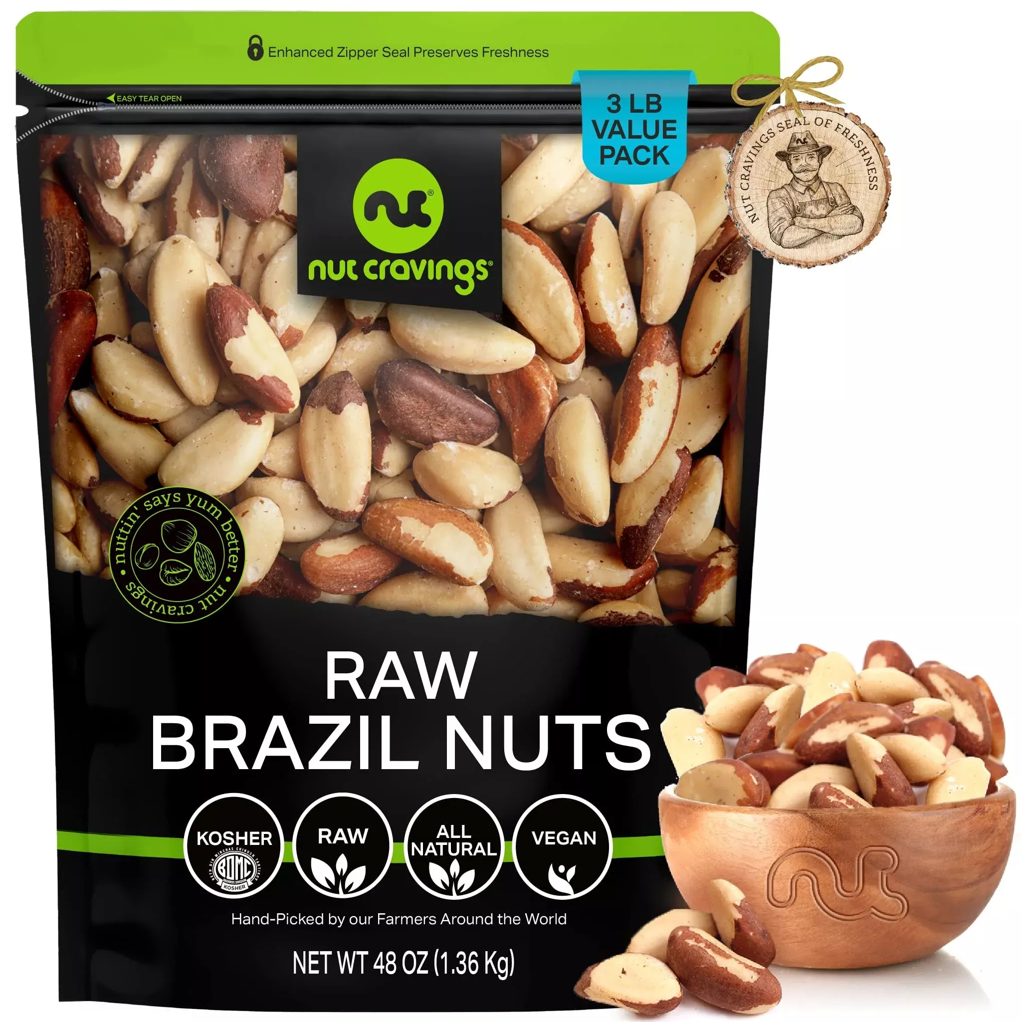 nut-cravings-raw-brazil-nuts-unsalted-no-shell-whole-48oz-3-lb-bulk-nuts-packed- Nut Cravings - Raw Brazil Nuts, Unsalted, No Shell, Whole, (48Oz - 3 Lb) Bulk Nuts Packed Fresh In Resealable Bag - Kosher Healt
