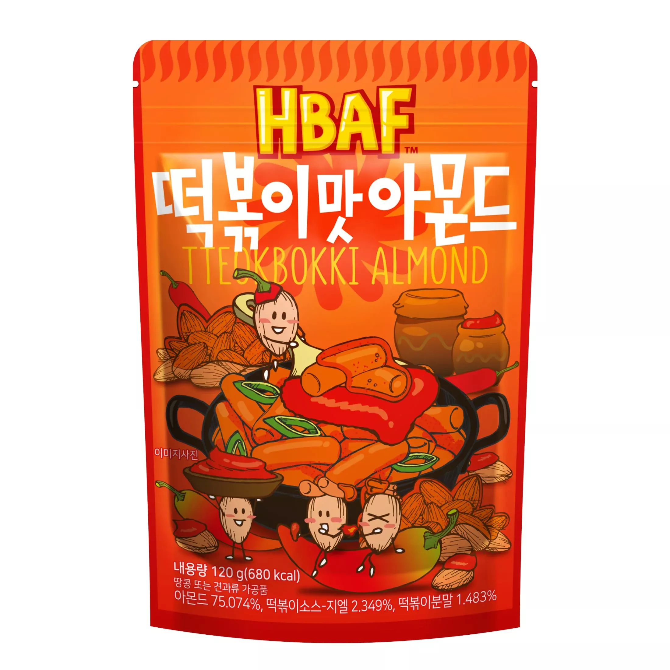 [Official Gilim Hbaf] Korean Seasoned Spicy Tteokbokki Almonds Nut Snack, Korean Rice Cake Chili Sauce