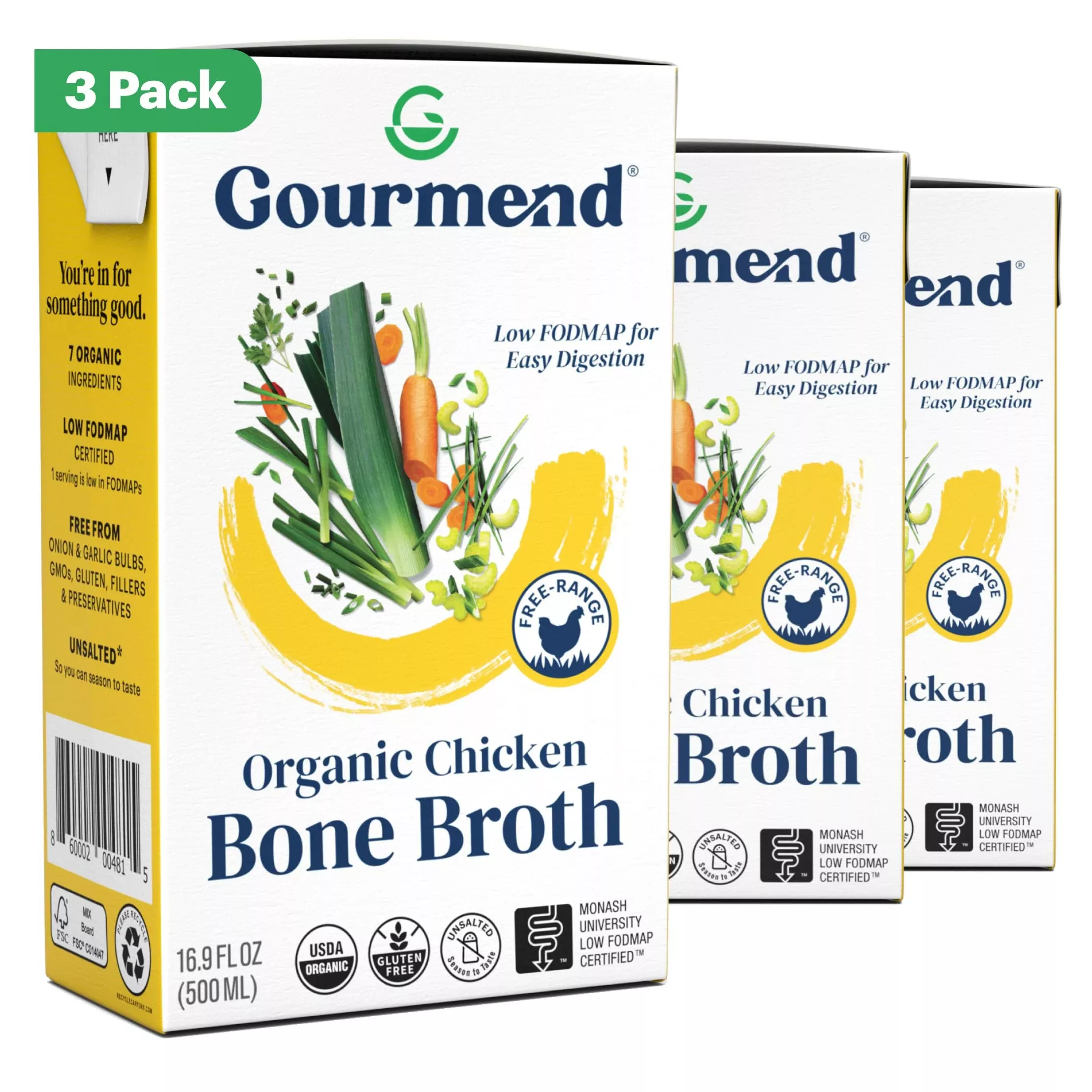 organic-unsalted-16-9oz-chicken-bone-broth-3-pack-7-ingredients-low-fodmap-certi Organic Unsalted 16.9Oz Chicken Bone Broth (3 Pack) - 7 Ingredients, Low Fodmap Certified, Filler Free, Gluten Free, Onion & Gar