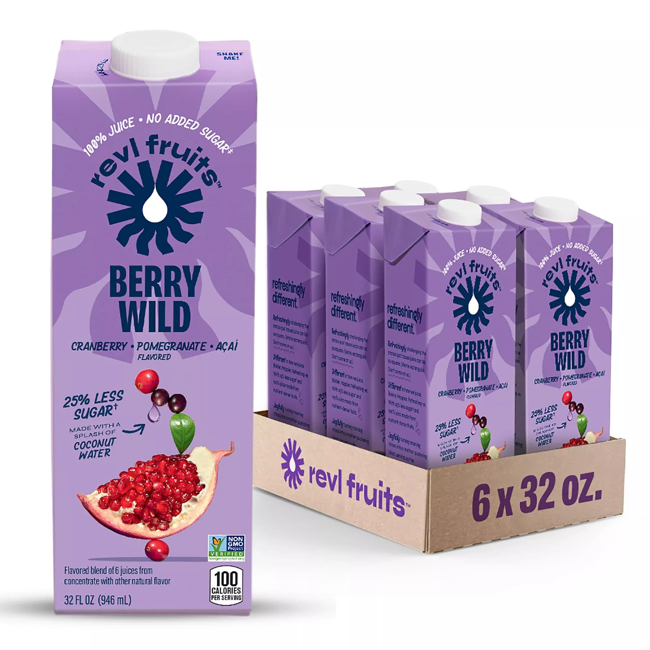 revl-fruits-100-juice-no-added-sugar-cranberry-pomegranate-acai-berry-wild-32-fl Revl Fruits 100% Juice, No Added Sugar, Cranberry Pomegranate Acai, Berry Wild, 32 Fl Oz. Carton (Pack Of 6)