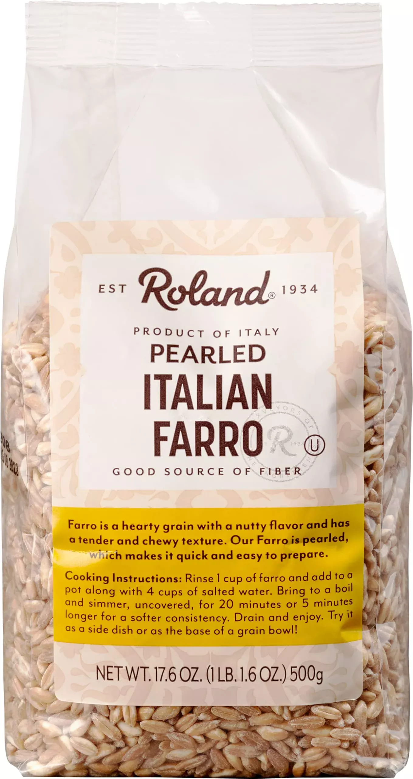 Roland Foods Pearled Italian Farro, 17.6 Ounce Bag, Pack Of 3
