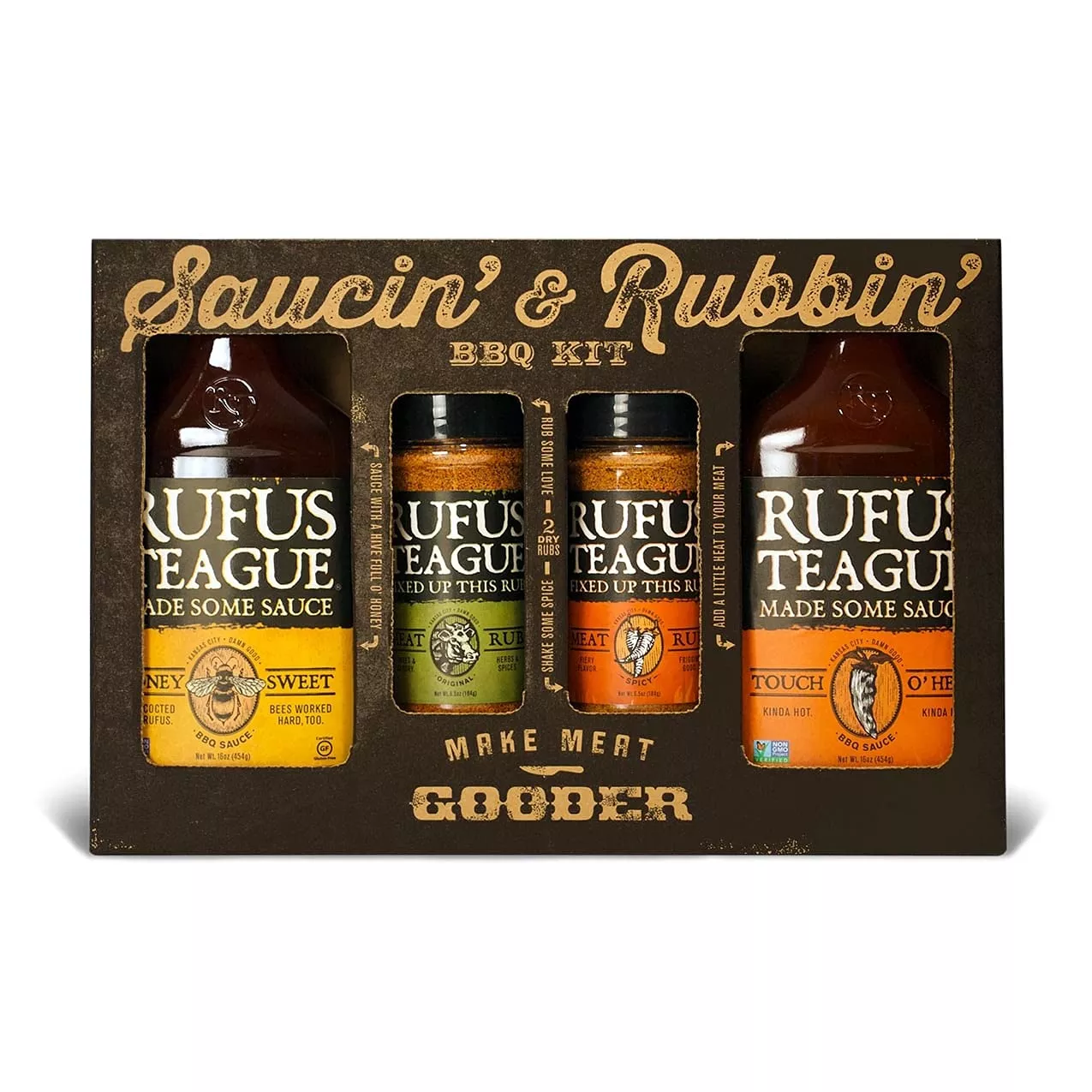 rufus-teague-bbq-sauce-rub-4-piece-gift-set-saucin-rubbin-kit-honey-sweet-touch- Rufus Teague Bbq Sauce & Rub 4-Piece Gift Set, Saucin' & Rubbin' Kit, Honey Sweet, Touch O' Heat, Spicy & Original Meat Rub, Gift For Grill Lovers