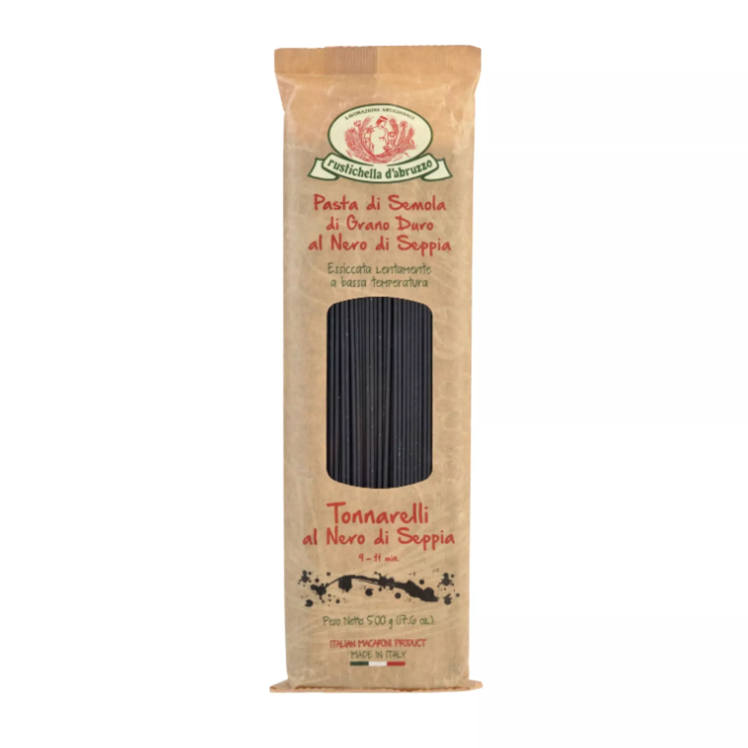 Rustichella D'Abruzzo Tonnarelli With Squid Ink - 500G Bag - Long Italian Pasta With Cuttlefish Ink, Ideal For Shellfish, Spicy Fish Sauce & Olive Oil Dishes - Authentic Flavored Pasta From Abruzzo, Italy