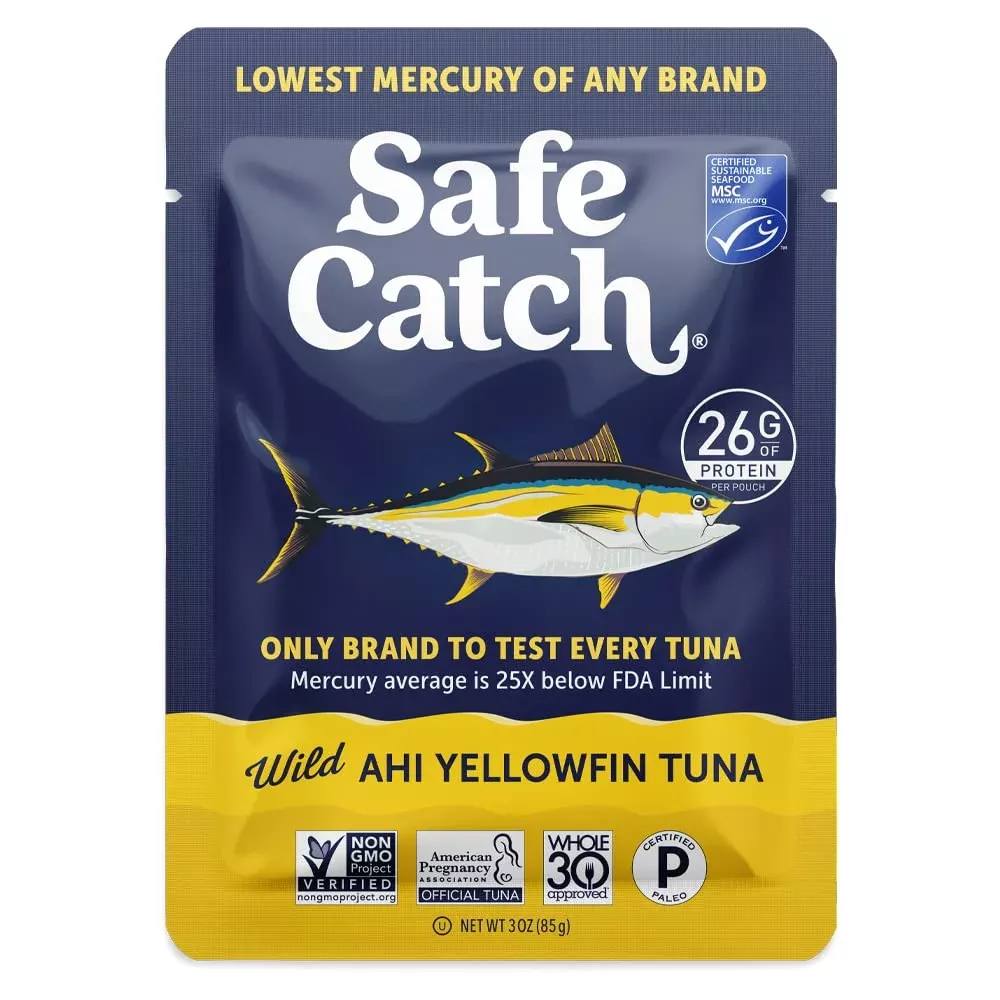 Safe Catch Wild Ahi Yellowfin Tuna Fish Pouches, Wild Caught, Lowest Mercury, Lean Protein, Omega 3, Gluten-Free, Kosher, Pack O
