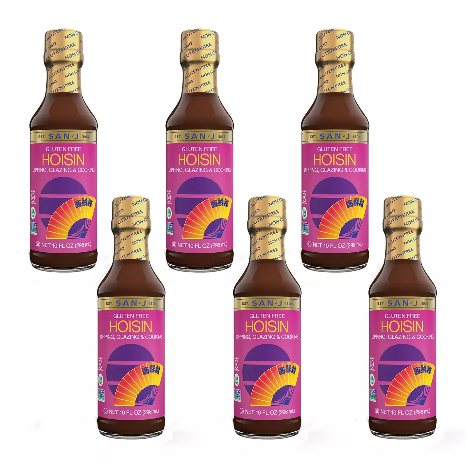San-J Hoisin Sauce Gluten Free - Gluten Free Hoisin Sauce, Hoisin Sauce Chinese, Dipping Glazing & Cooking, Non-Gmo, Kosher - 10 Fl Oz (6 Pack)
