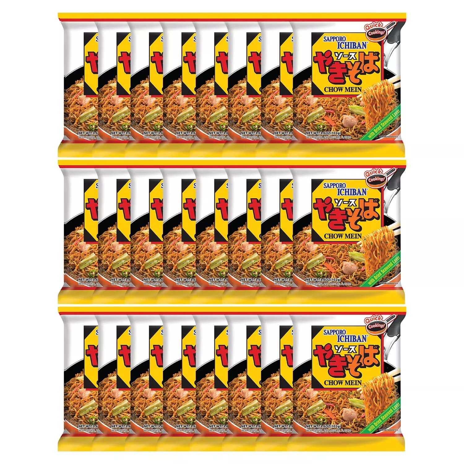 [Sapporo Ichiban] Yakisoba, No.1 Tasting Instant Japanese Fried Noodles, Delicious Chow Mein (3.6 Oz. X 24 Packs)