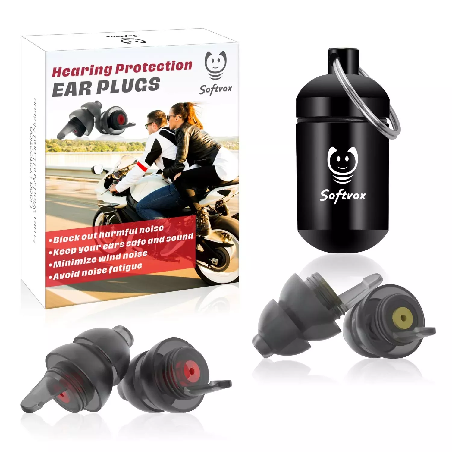 Softvox Motorcycle Ear Plugs 2 Pairs, Wind Noise Reduction & Premium H