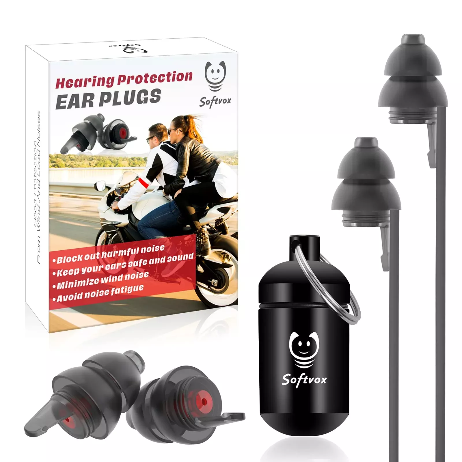Softvox Motorcycle Earplugs With Detachable Cord [2 Pairs], Wind Noise