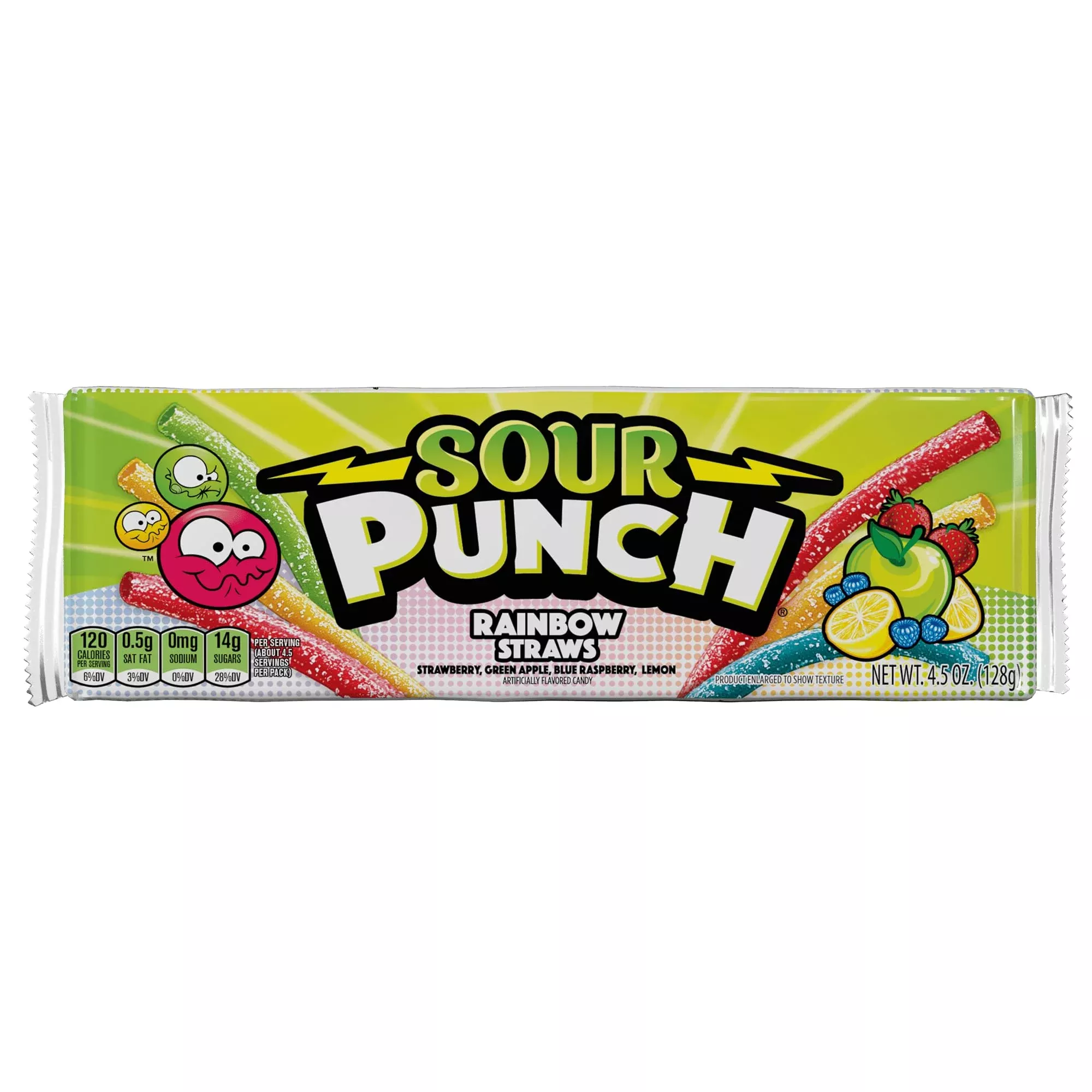 Sour Punch Straws, 4 Rainbow Fruit Flavors, Chewy Sweet & Sour Candy, 4.5Oz Tray (24 Pack)
