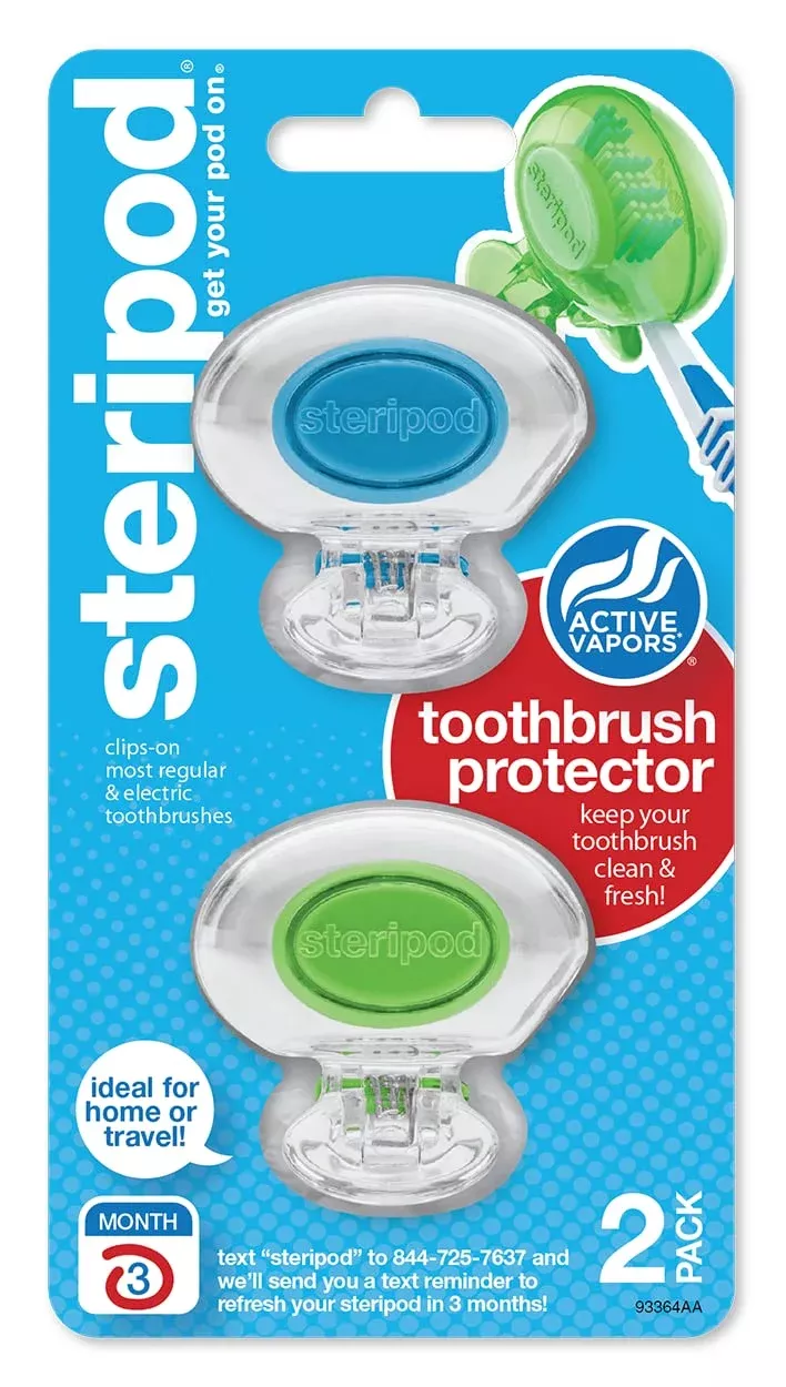 steripod-clip-on-toothbrush-protector-clear-blue-clear-green-2-count Steripod Clip-On Toothbrush Protector, Clear Blue And Clear Green, 2 Count