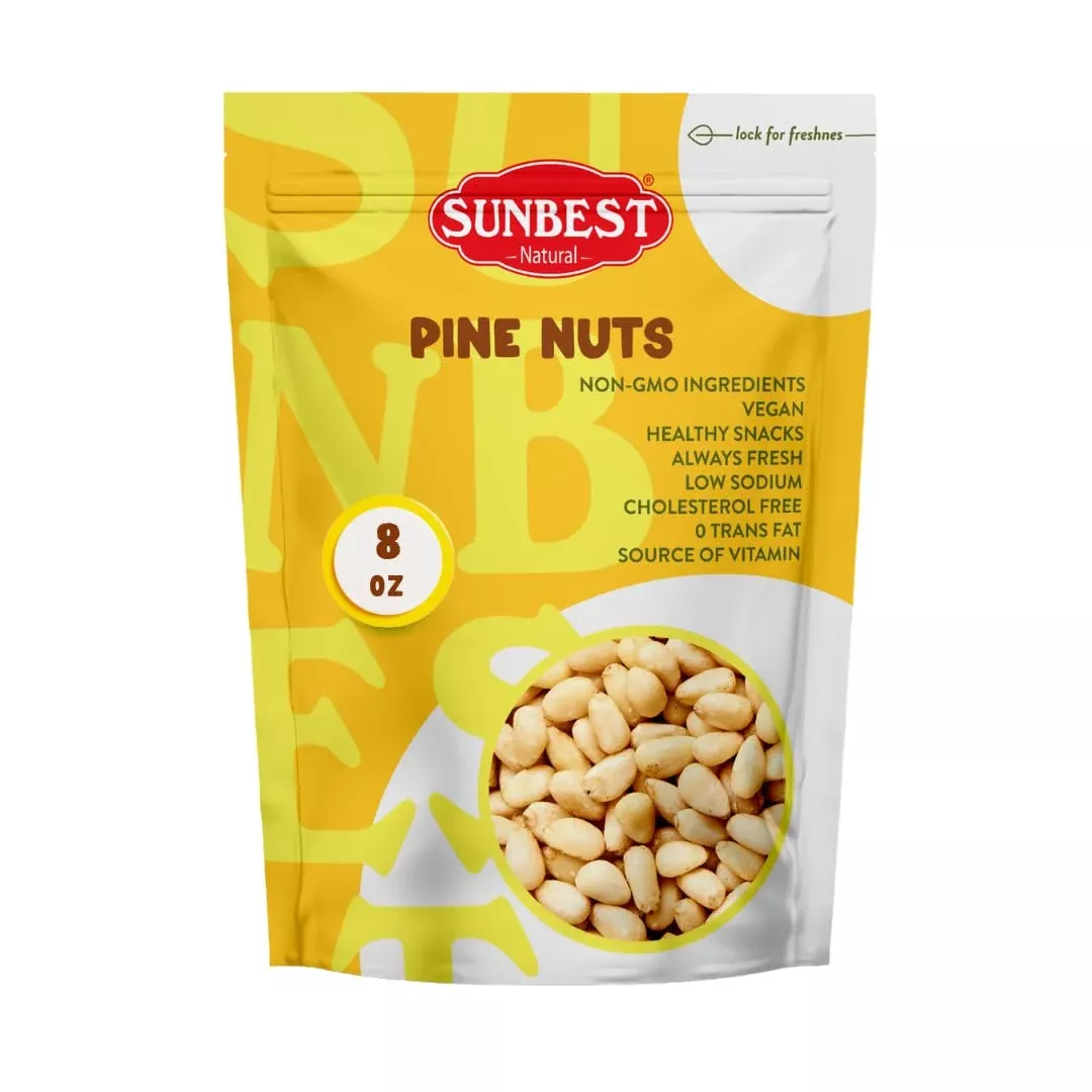 sunbest-natural-pine-nuts-pignolia-8-oz-1-pack-unsalted-raw-crunchy-fresh-delici Sunbest Natural Pine Nuts Pignolia 8 Oz 1 Pack – Unsalted, Raw, Crunchy, Fresh & Delicious, Kosher Certified - Ideal For Snacking, Topping & Baking - Non-Gmo, Gluten Free