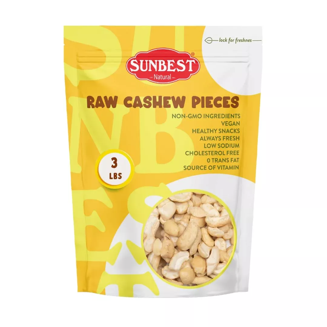sunbest-natural-raw-large-cashew-pieces-48-oz-3-lbs-1-pack-unroasted-unsalted-co Sunbest Natural Raw Large Cashew Pieces 48 Oz (3 Lbs) 1 Pack - Unroasted & Unsalted For Cooking, Baking & Snacking - Fresh, Nutrient-Rich, Keto, Paleo & Vegan - Non-Gmo, Gluten-Free - Long-Lasting Freshness