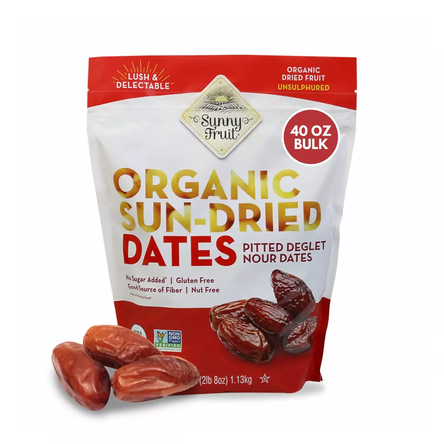 Sunny Fruit Organic Dried Pitted Deglet Nour Dates, 2.5 Pound Bulk Bag