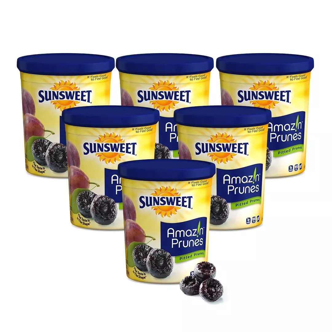 sunsweet-amazin-pitted-prunes-dried-prunes-pitted-unsweetened-gluten-free-vegan- Sunsweet Amazin' Pitted Prunes - Dried Prunes Pitted Unsweetened - Gluten Free, Vegan, Low Fat - Fiber & Minerals - 16 Oz Canister X 6 Pack