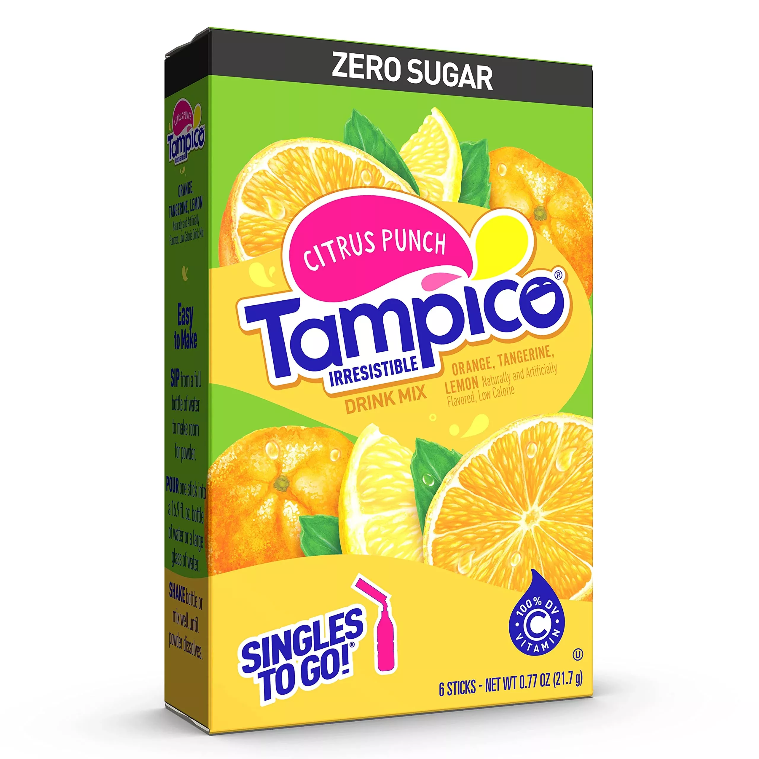 tampico-singles-to-go-drink-mix-packets-citrus-punch-6-count-box-zero-sugar-low- Tampico Singles To Go Drink Mix Packets, Citrus Punch, 6-Count Box - Zero Sugar, Low Calorie Powdered Drink Packets, 100% Dv Of Vitamin C Per Serving, Convenient, On-The-Go Water Enhancers