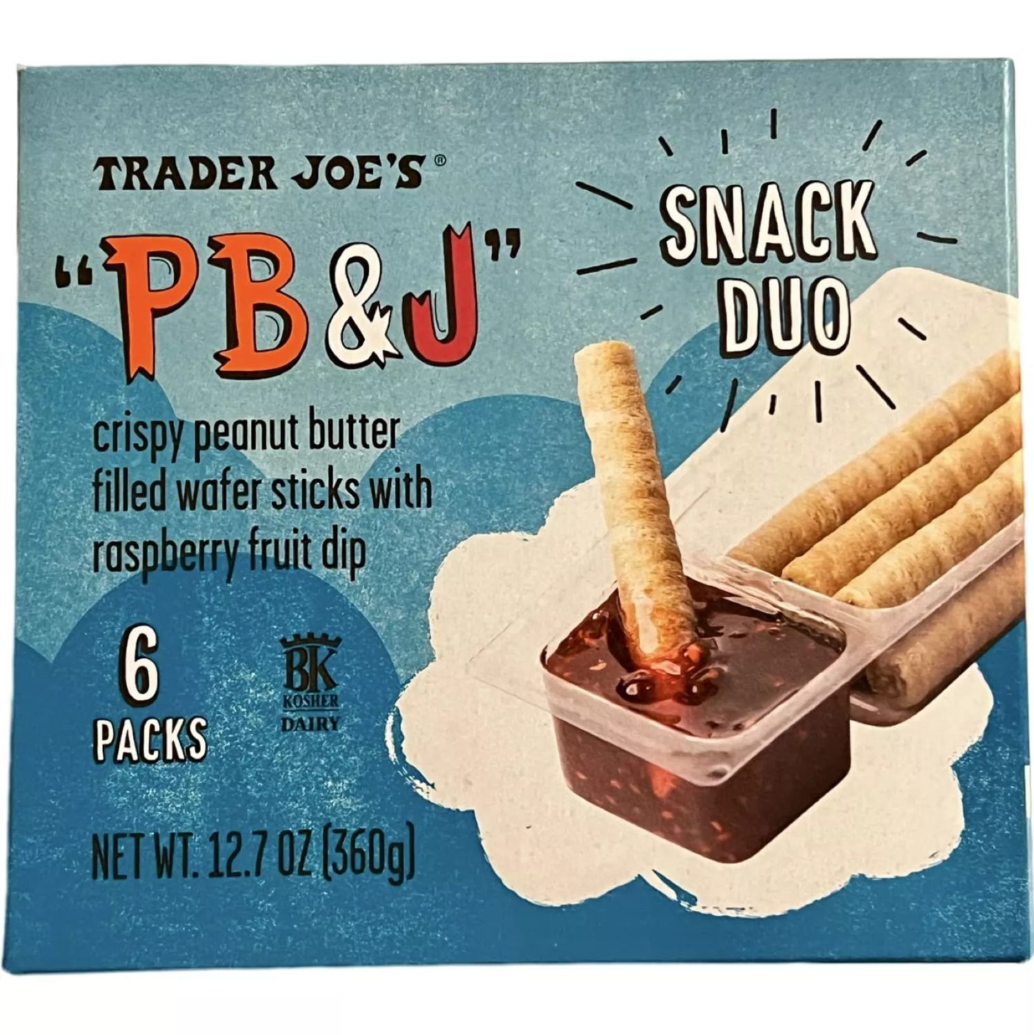 trader-joes-pb-j-crispy-peanut-butter-filled-wafer-sticks-with-raspberry-fruit-d Trader Joes Pb&J Crispy Peanut Butter-Filled Wafer Sticks With Raspberry Fruit Dip, One Box Of 6 Packs, Total 12.7 Oz, 6 Count (
