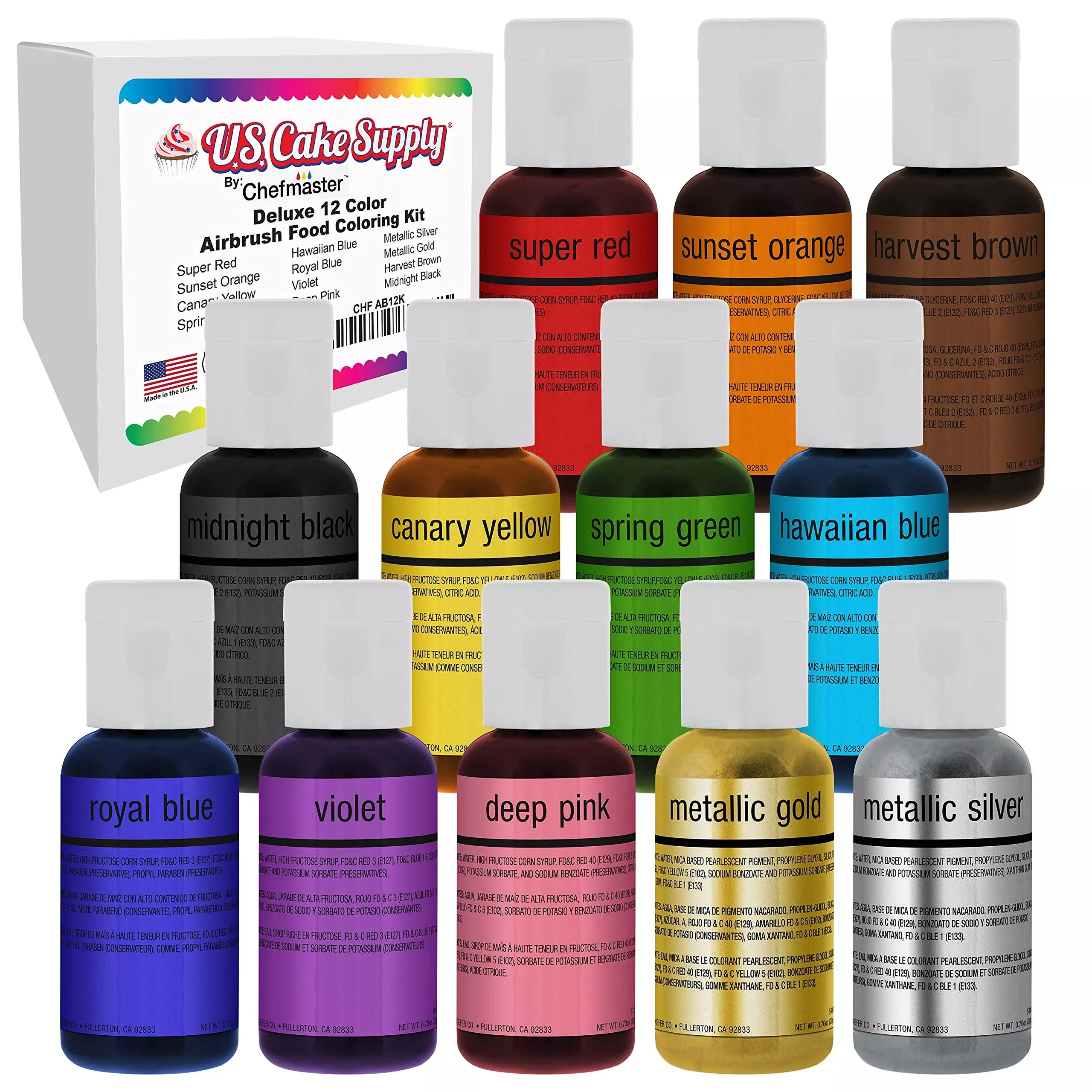 u-s-cake-supply-airbrush-cake-color-set-12-most-popular-colors-in-0-64-fl-oz-19m U.S. Cake Supply Airbrush Cake Color Set - The 12 Most Popular Colors In 0.64 Fl. Oz. (19Ml) Bottles Made In The Usa
