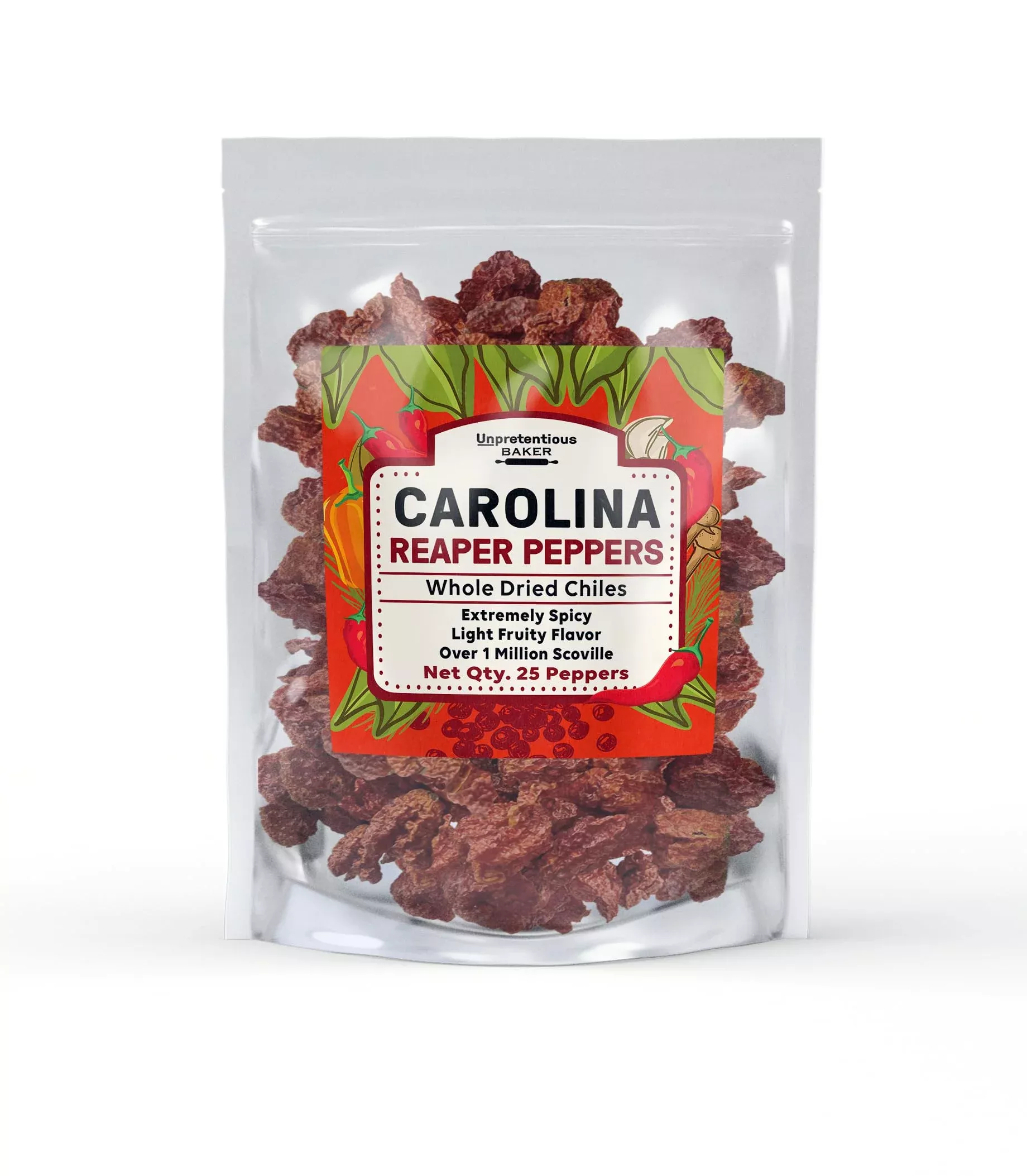 Unpretentious Whole Dried Carolina Reaper Chiles, 25 Count, Extremely Spicy Chiles, Hot Sauce