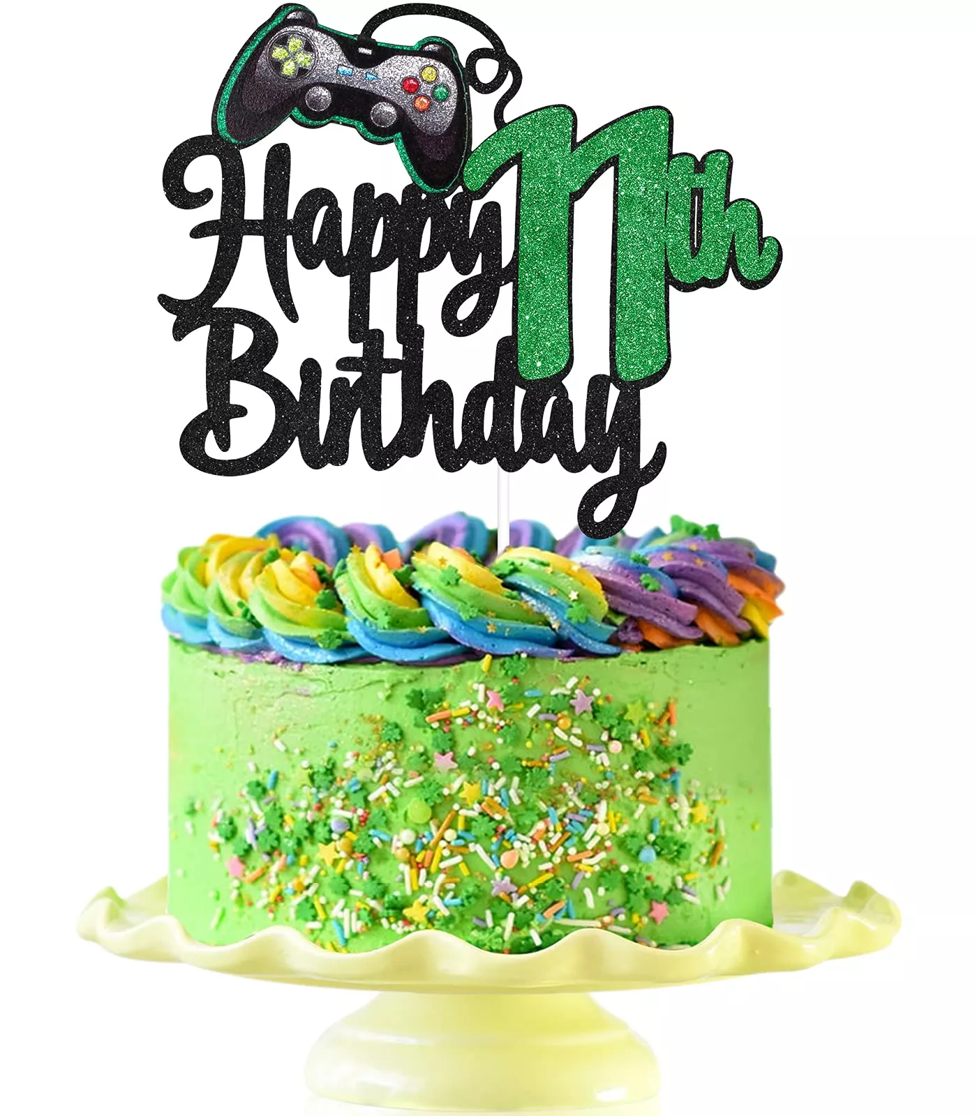 video-game-happy-11th-birthday-cake-topper-video-game-boy-s-11th-birthday-party- Video Game Happy 11Th Birthday Cake Topper - Video Game Boy'S 11Th Birthday Party Blue Cake Supplies - Game On Level Up Winner P