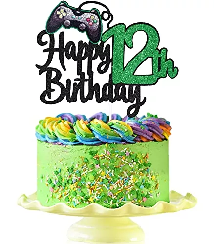 video-game-happy-12th-birthday-cake-topper-video-game-boy-s-12th-birthday-party- Video Game Happy 12Th Birthday Cake Topper - Video Game Boy'S 12Th Birthday Party Blue Cake Supplies - Game On Level Up Winner P