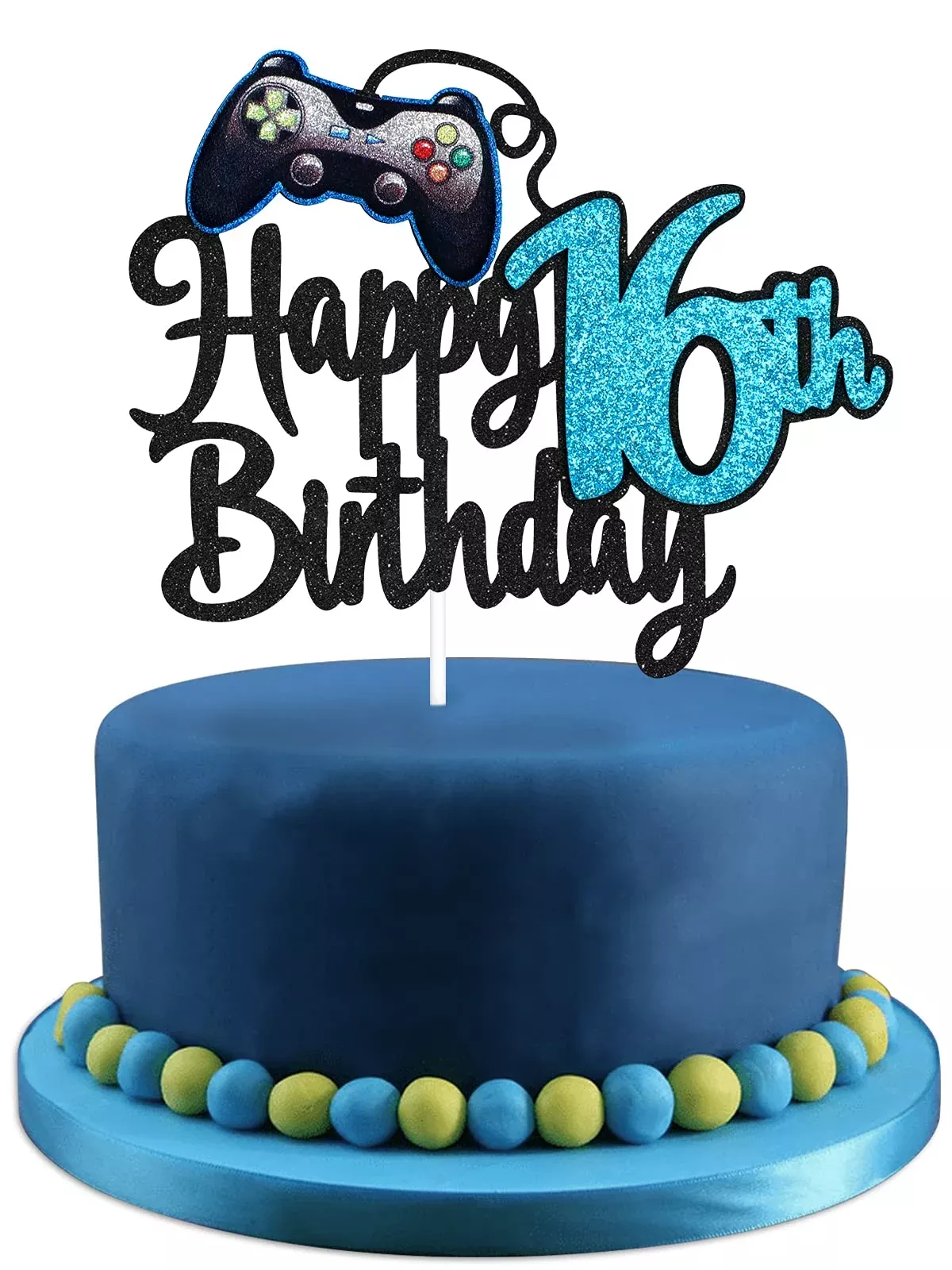 video-game-happy-16th-birthday-cake-topper-video-game-boy-s-16th-birthday-party- Video Game Happy 16Th Birthday Cake Topper - Video Game Boy'S 16Th Birthday Party Blue Cake Supplies - Game On Level Up Winner P