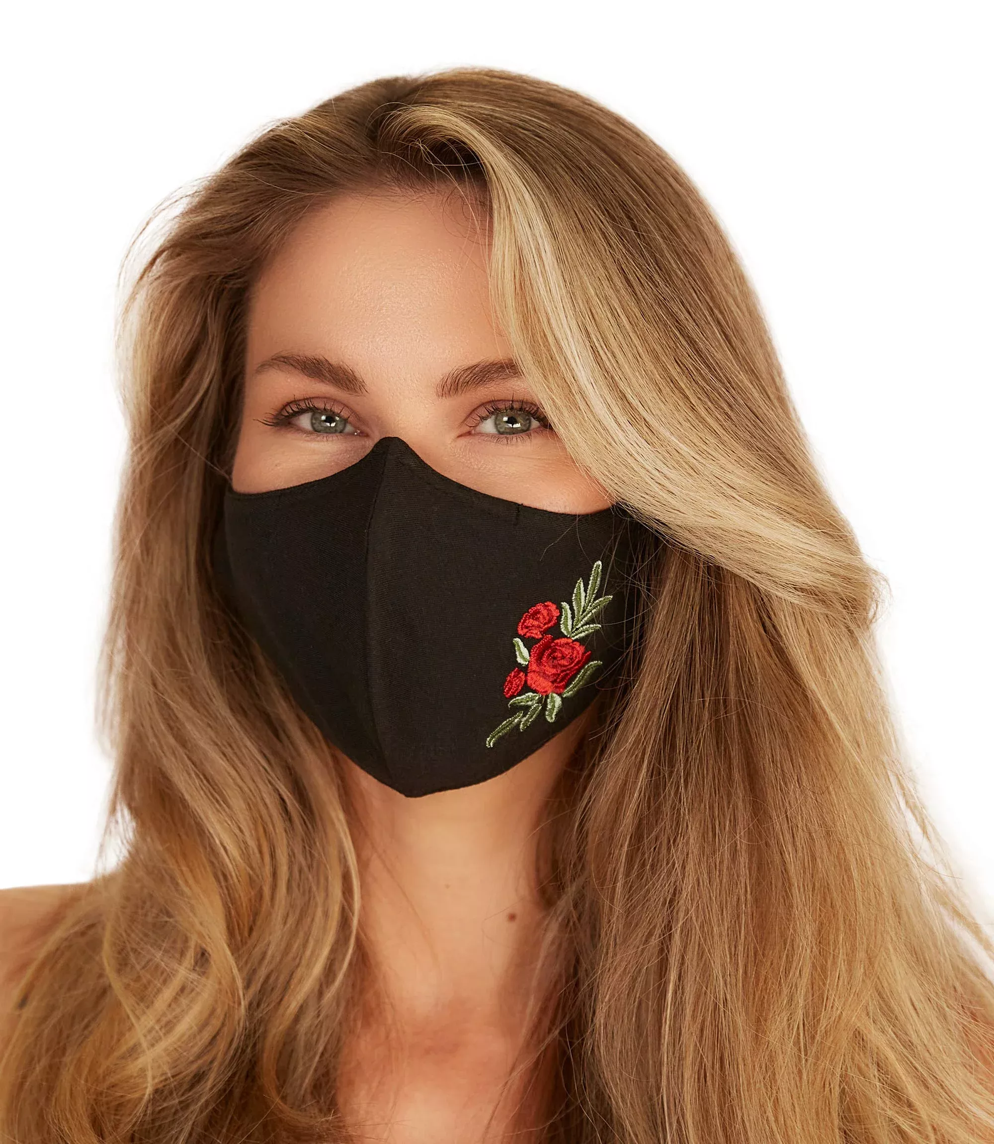 washable-face-mask-with-adjustable-ear-loops-nose-wire-3-layers-made-in-usa-rose Washable Face Mask With Adjustable Ear Loops & Nose Wire - 3 Layers, Made In Usa (Rose Embroidery)