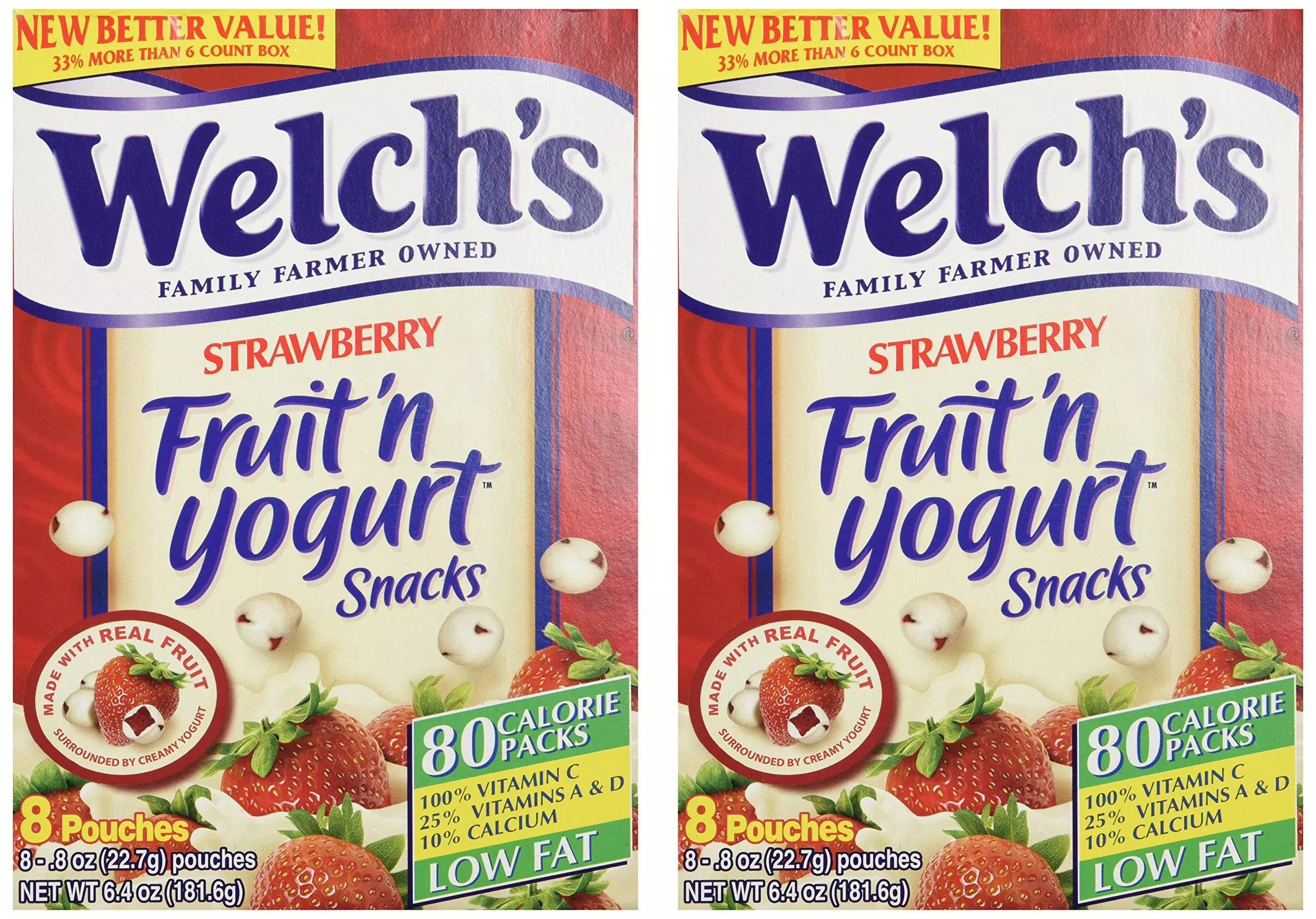 Welch'S Strawberry Fruit'N Yogurt Snacks 8 Pouches (2 Pack - 16 Pouche